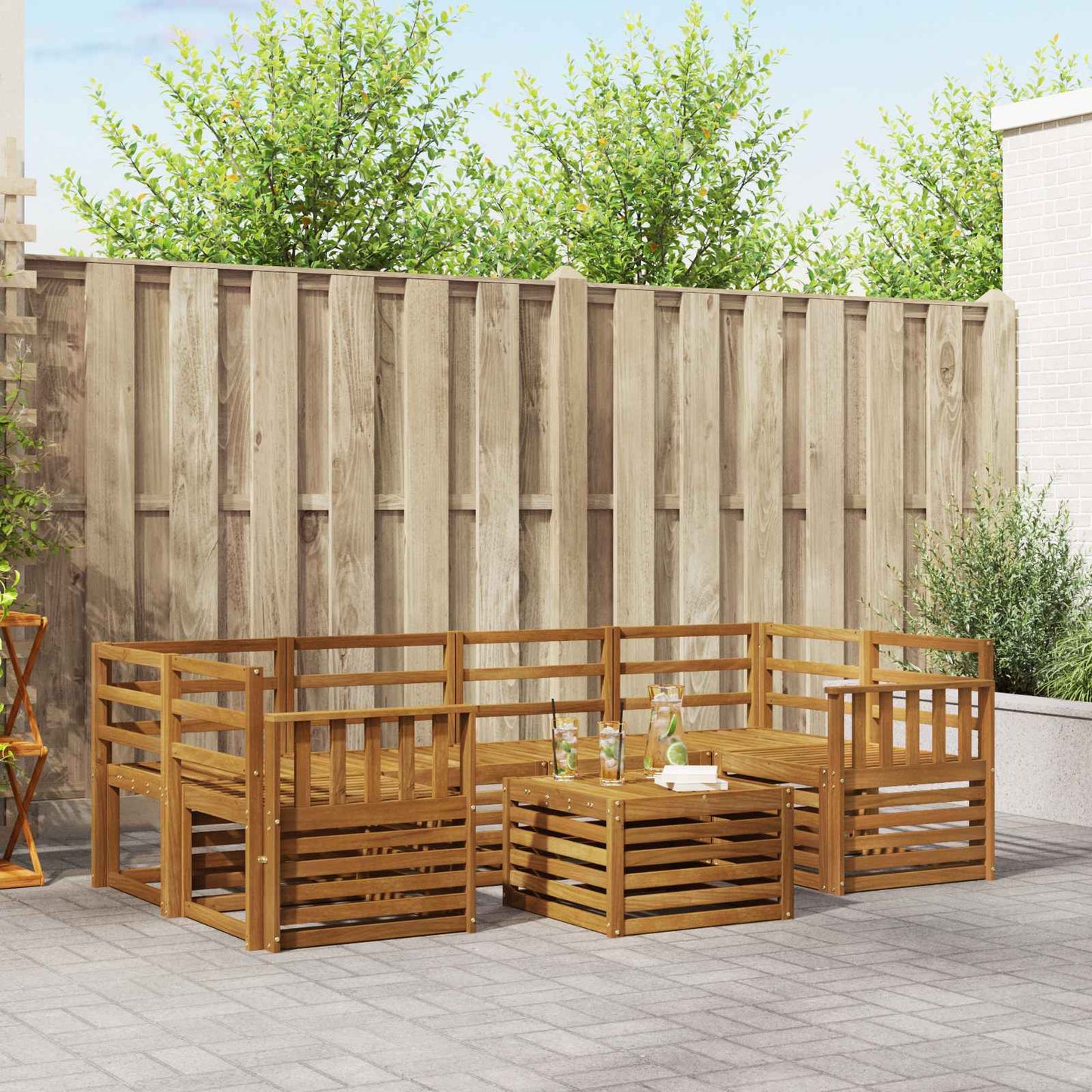 Outdoor Sofa Set 7 pcs Natural Solid Acacia Wood