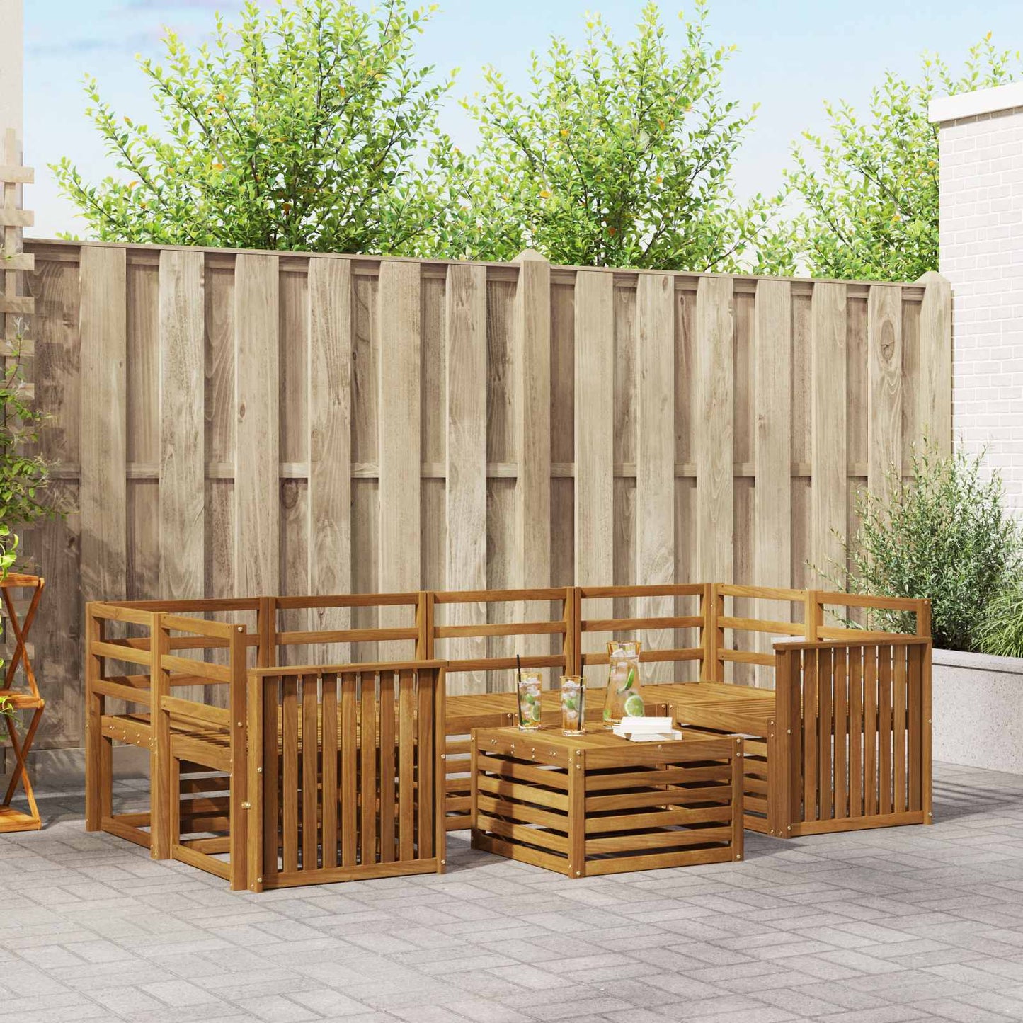 Outdoor Sofa Set 7 pcs Natural Solid Acacia Wood