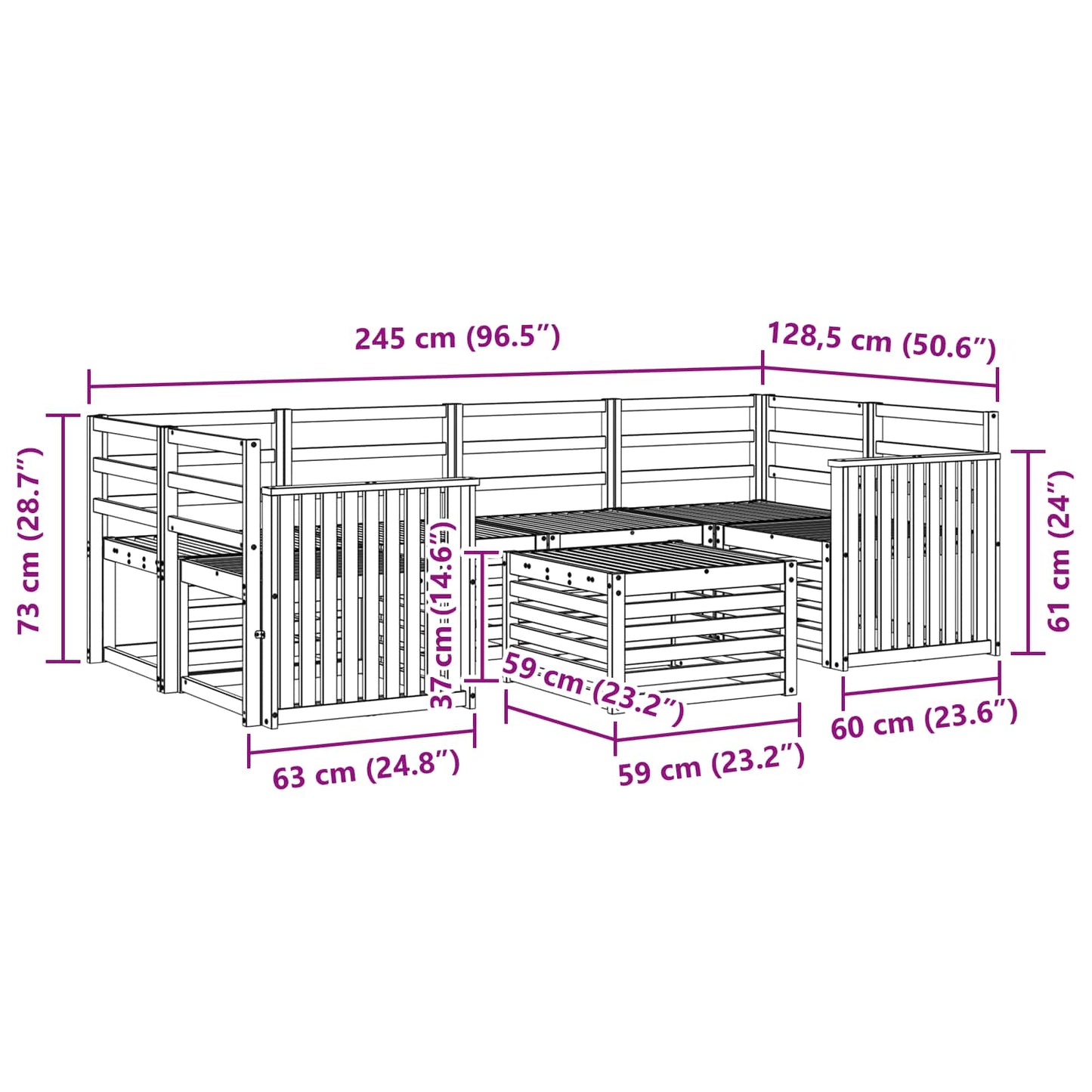 Outdoor Sofa Set 7 pcs Natural Solid Acacia Wood