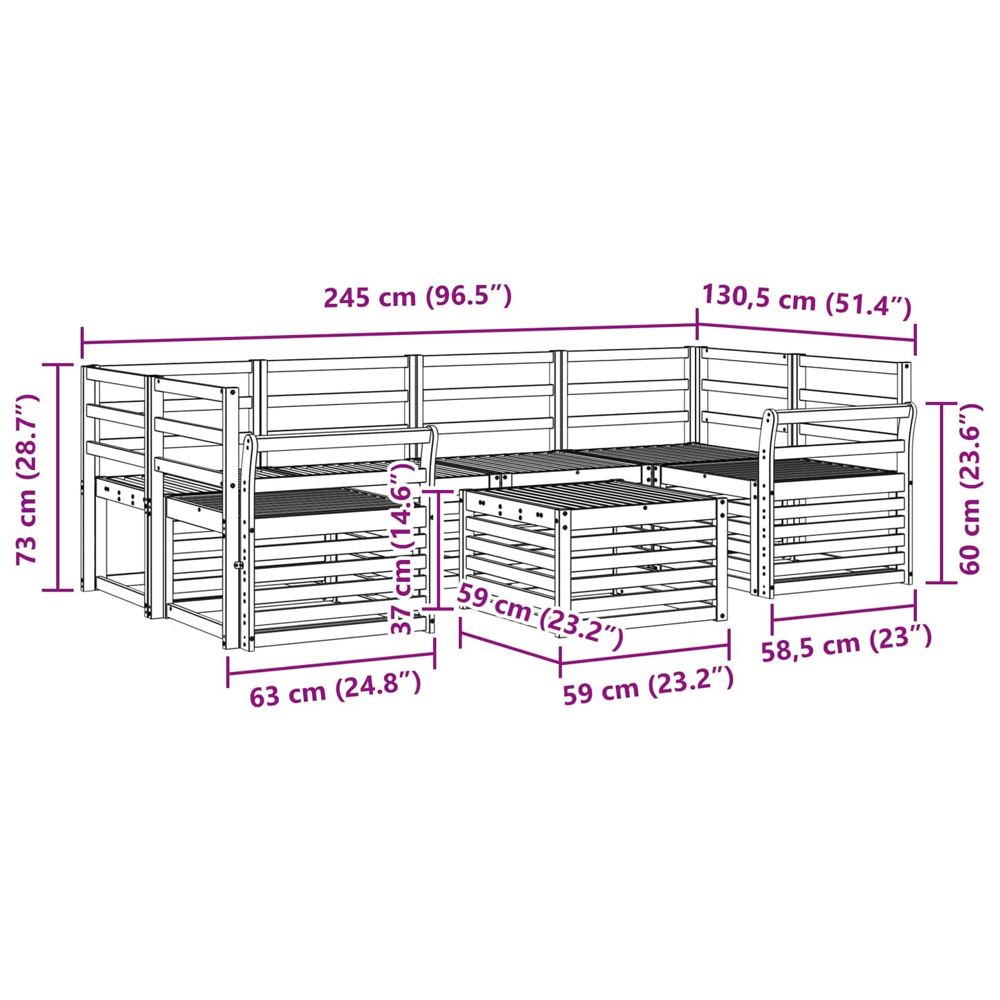 Outdoor Sofa Set 7 pcs Natural Solid Acacia Wood
