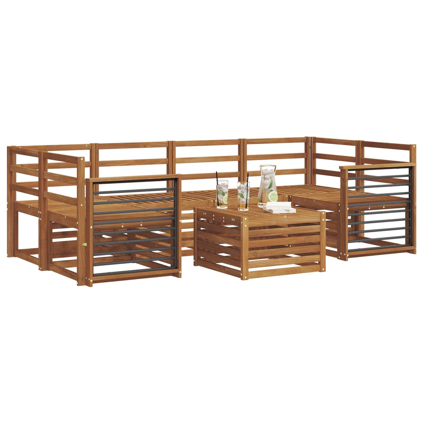Sofa Sets 7 pcs Natural Solid Acacia Wood