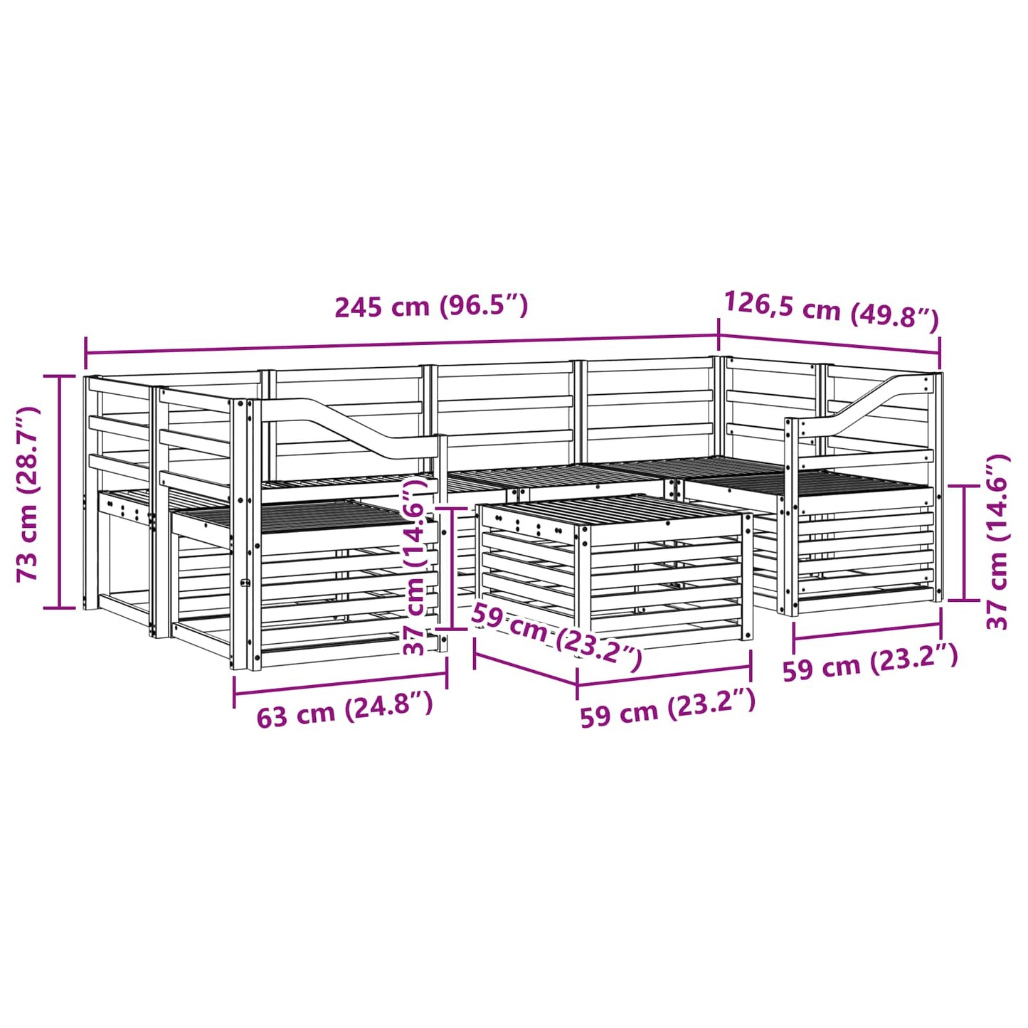 Outdoor Sofa Set 7 pcs Natural Solid Acacia Wood