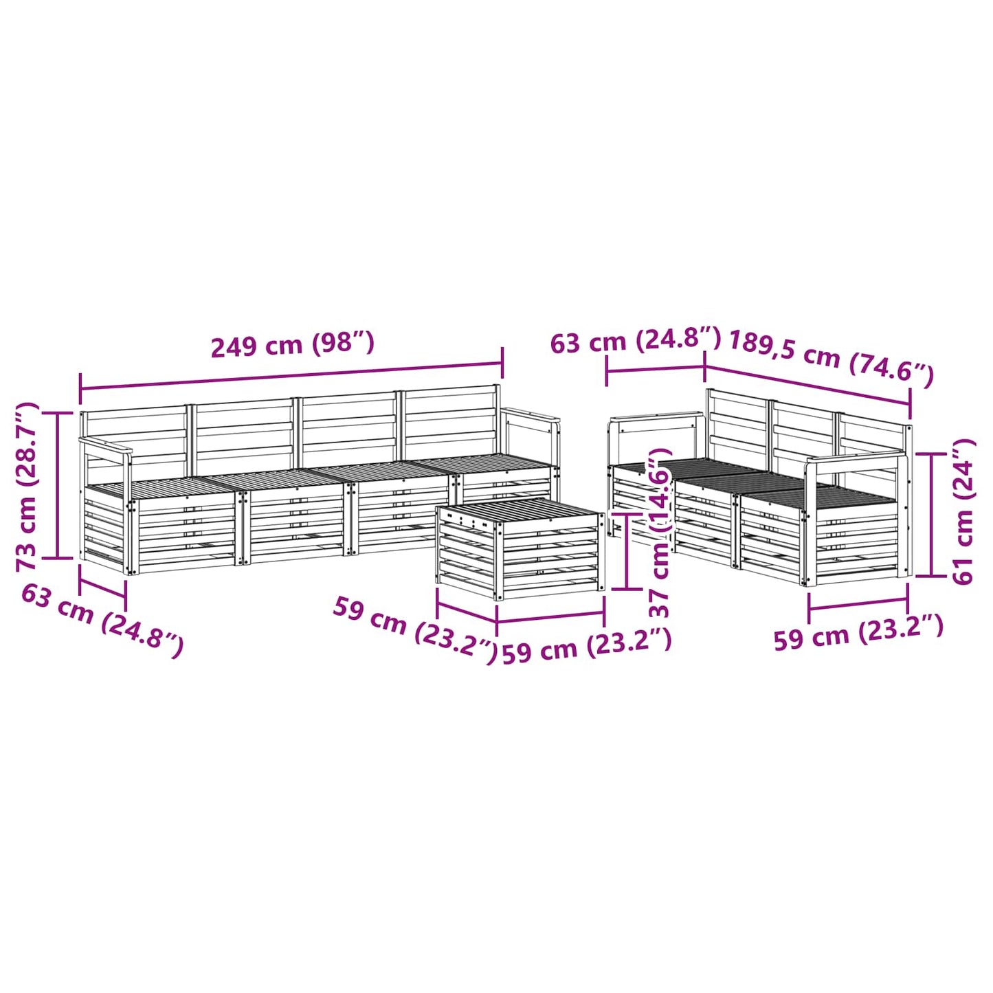 Sofa Sets 8 pcs Natural Solid Acacia Wood