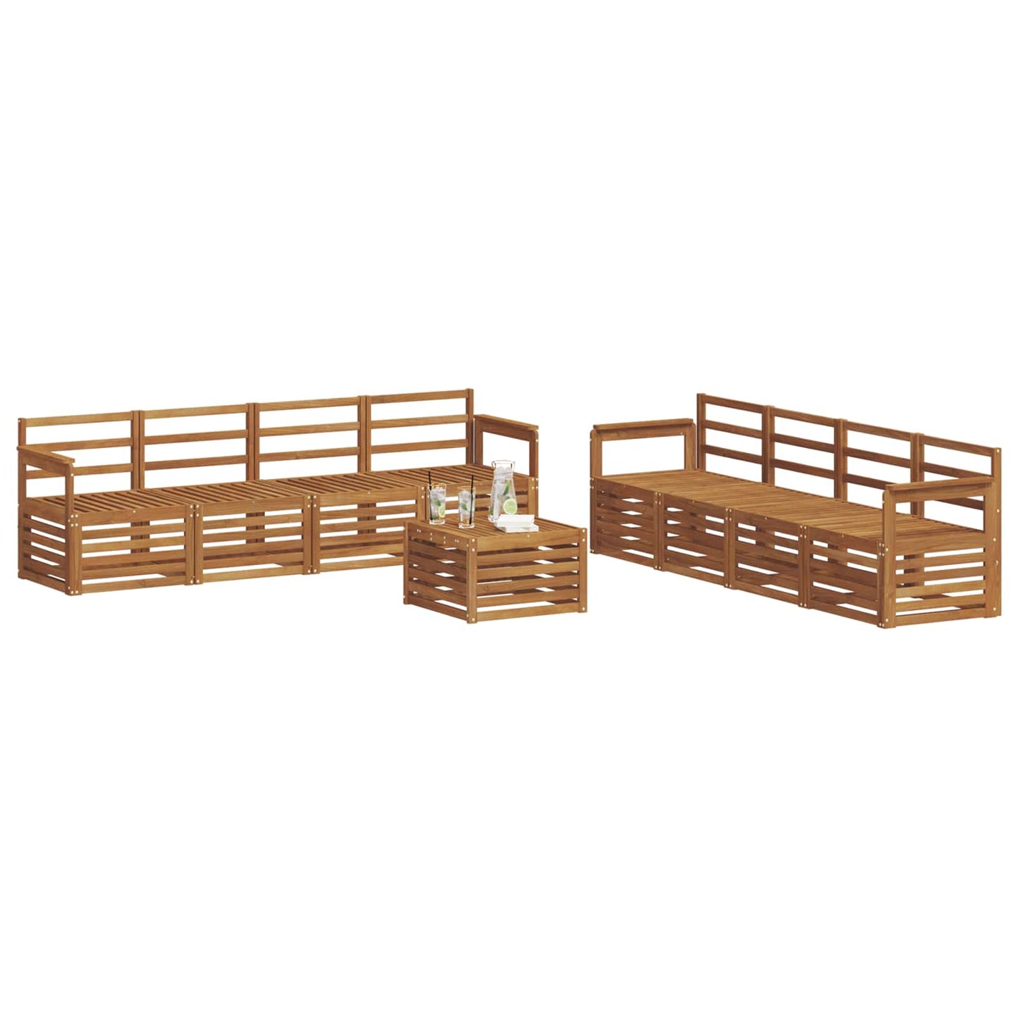 Sofa Sets 9 pcs Natural Solid Acacia Wood