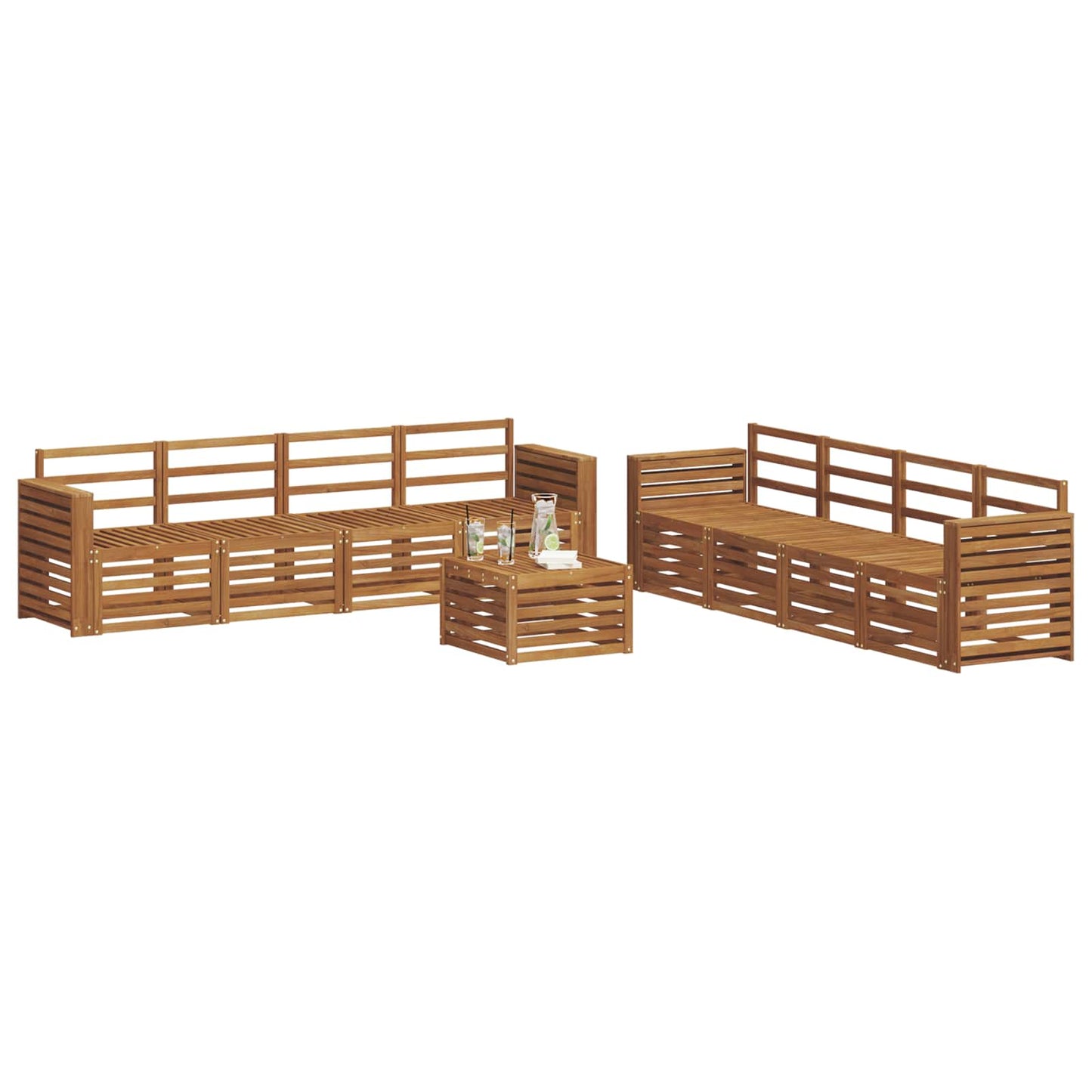 Sofa Sets 9 pcs Natural Solid Acacia Wood