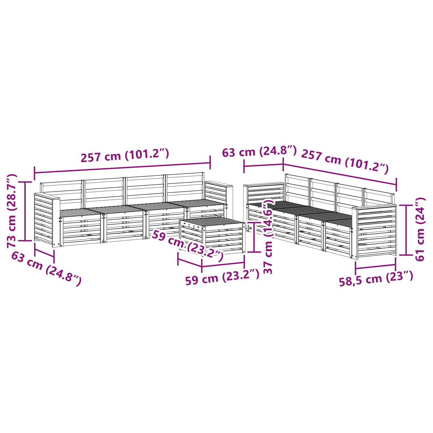 Sofa Sets 9 pcs Natural Solid Acacia Wood