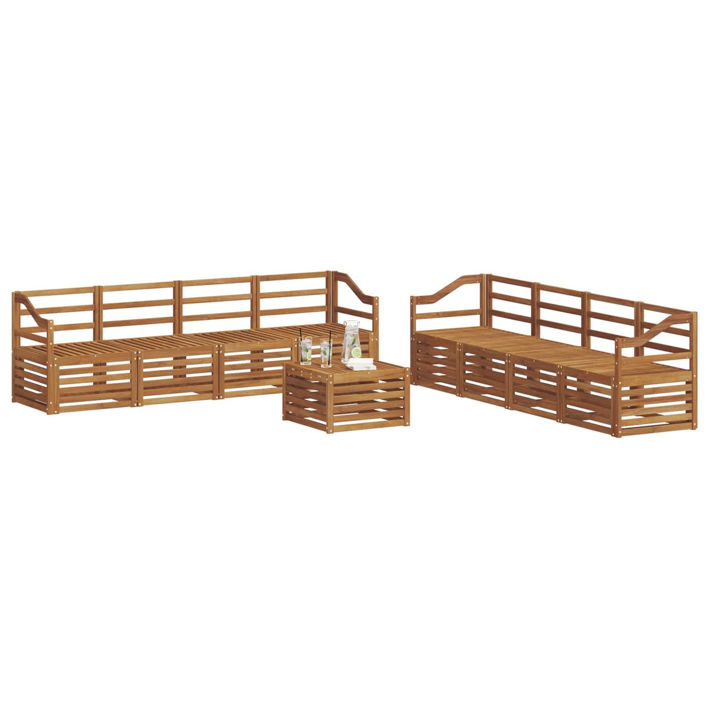 Sofa Sets 9 pcs Natural Solid Acacia Wood