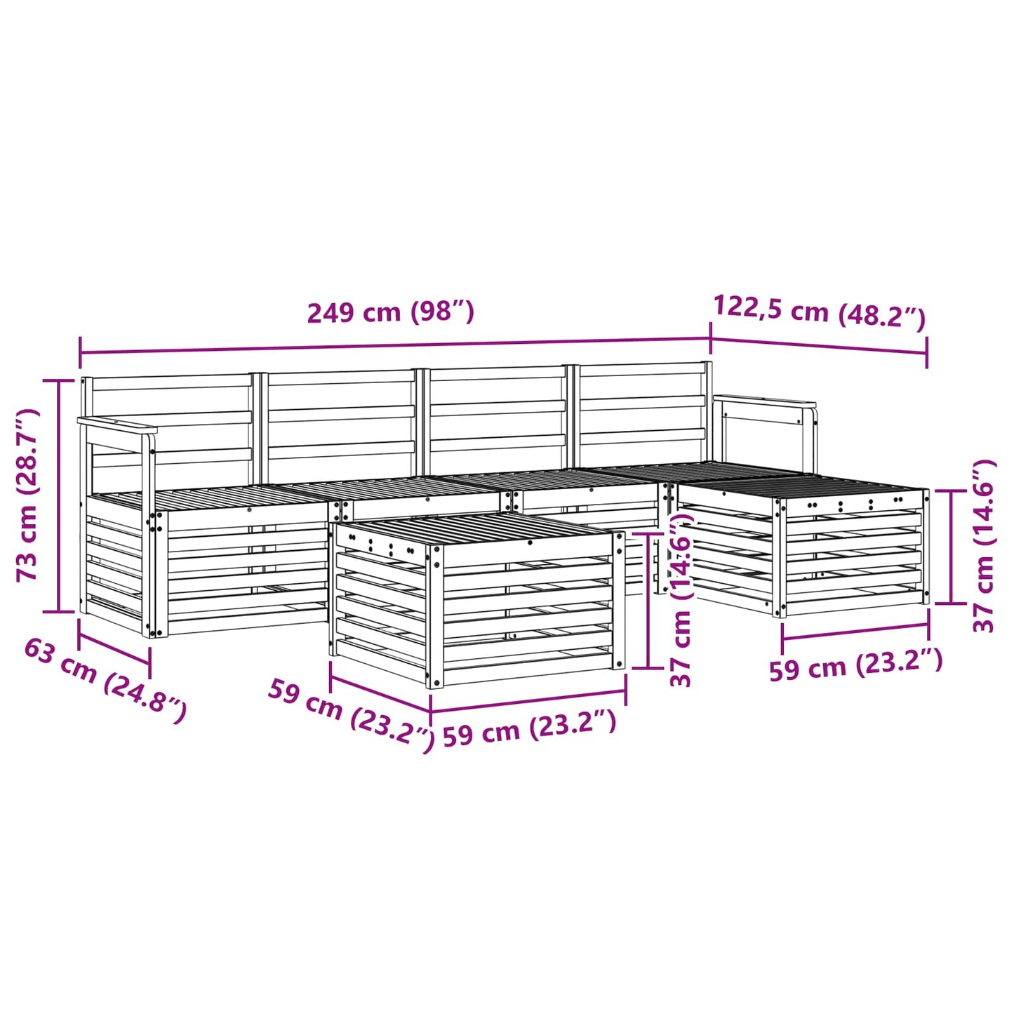 Outdoor Sofa Set 6 pcs Natural