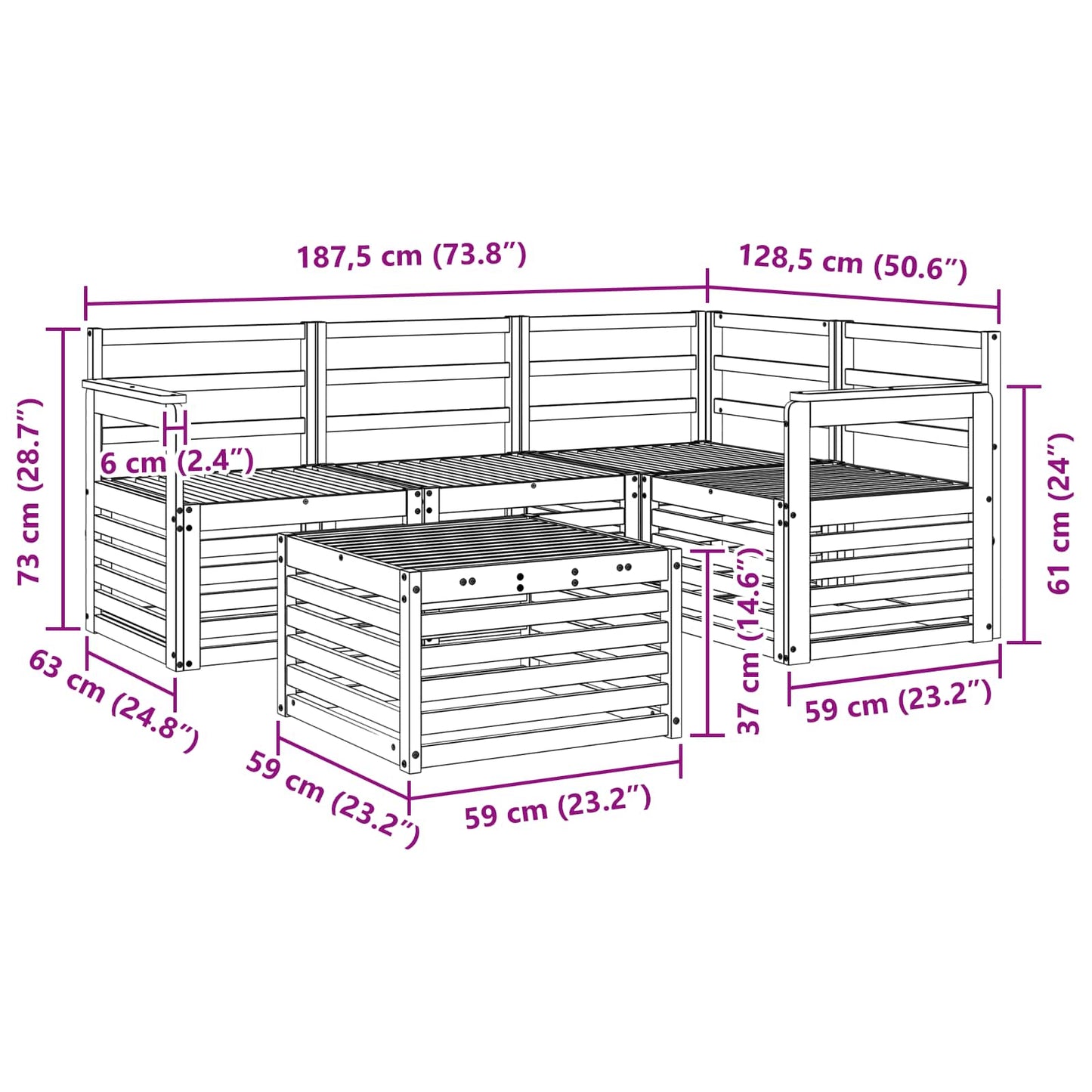 Outdoor Sofa Set 5 pcs Natural