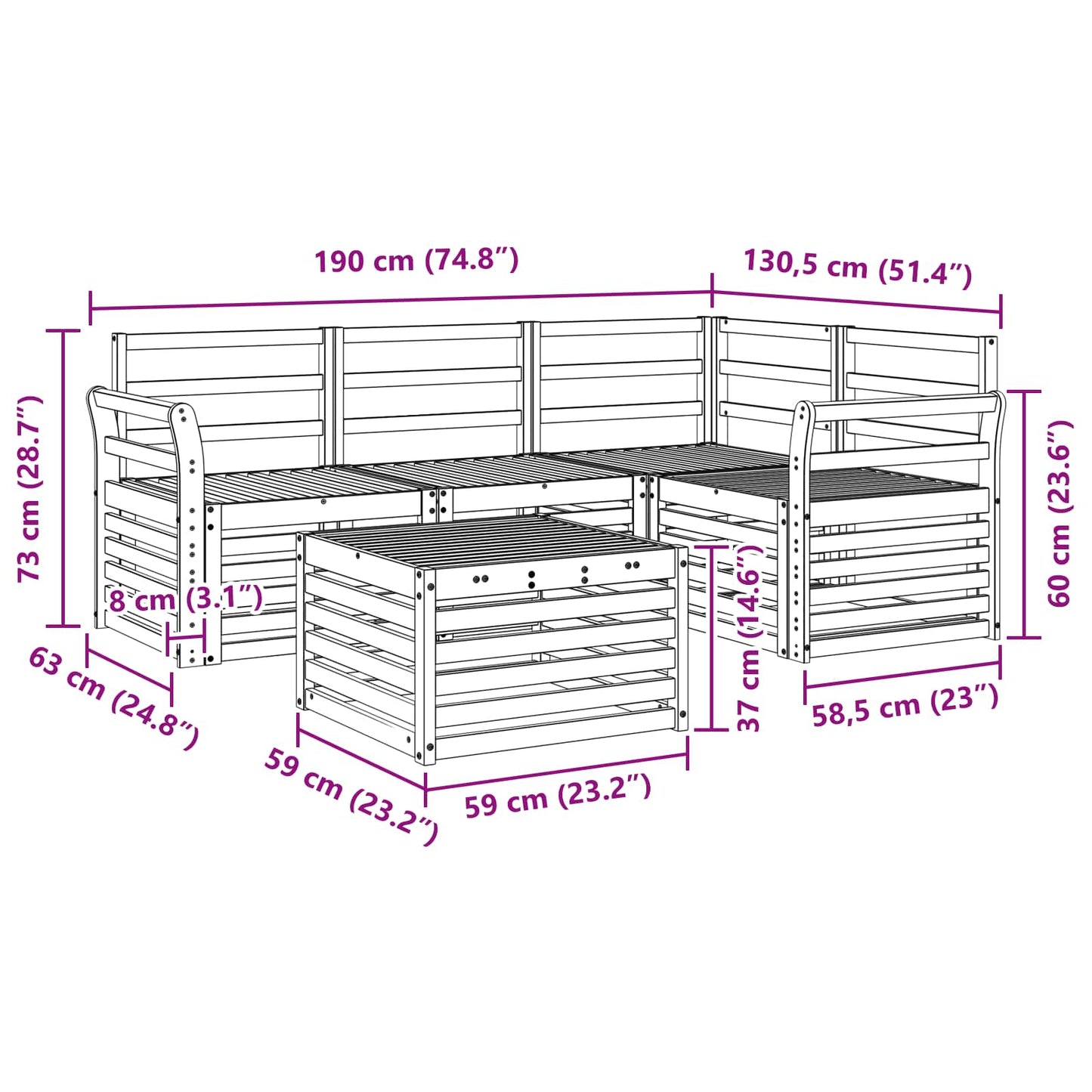Outdoor Sofa Set 5 pcs Natural