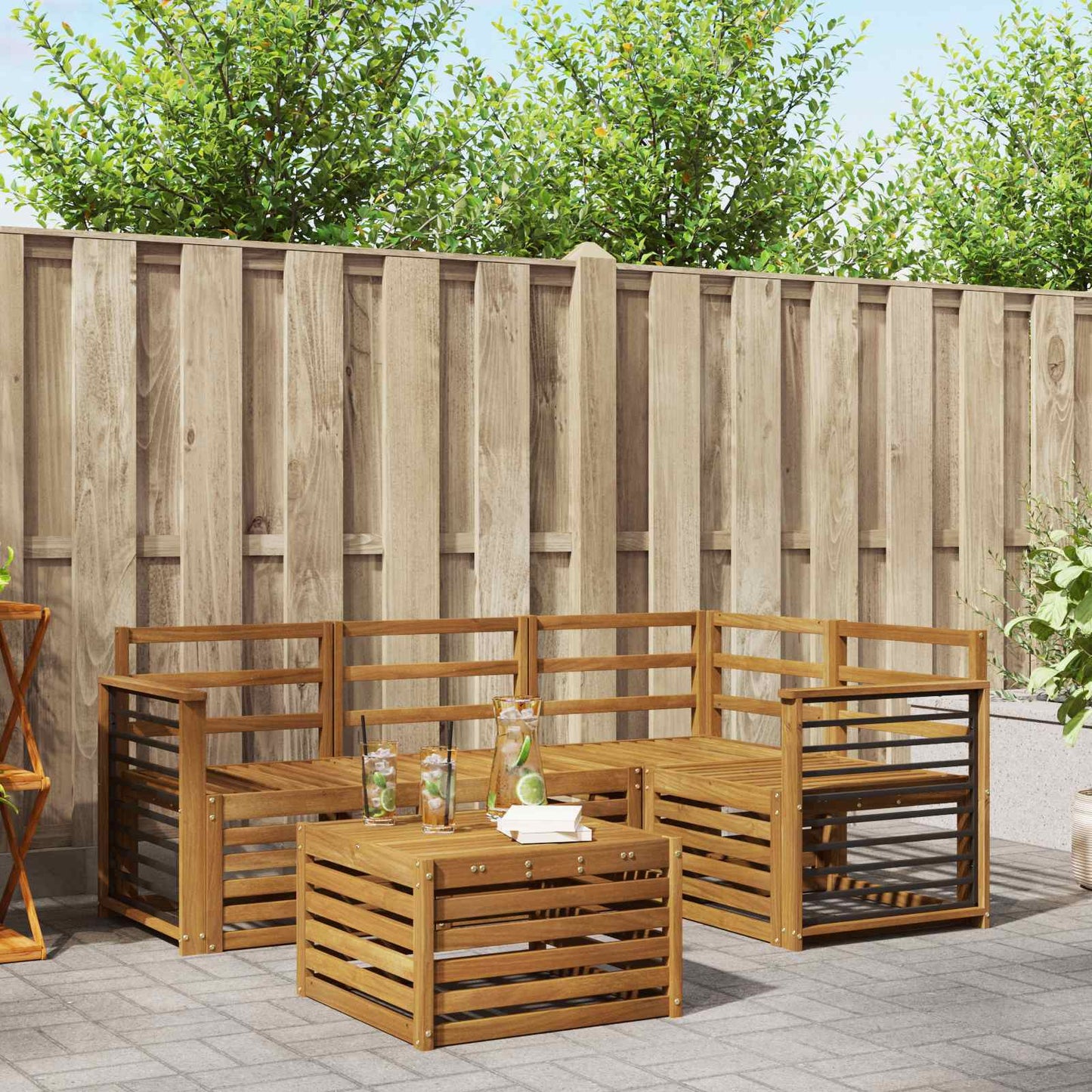 Outdoor Sofa Set 5 pcs Natural Solid Acacia Wood
