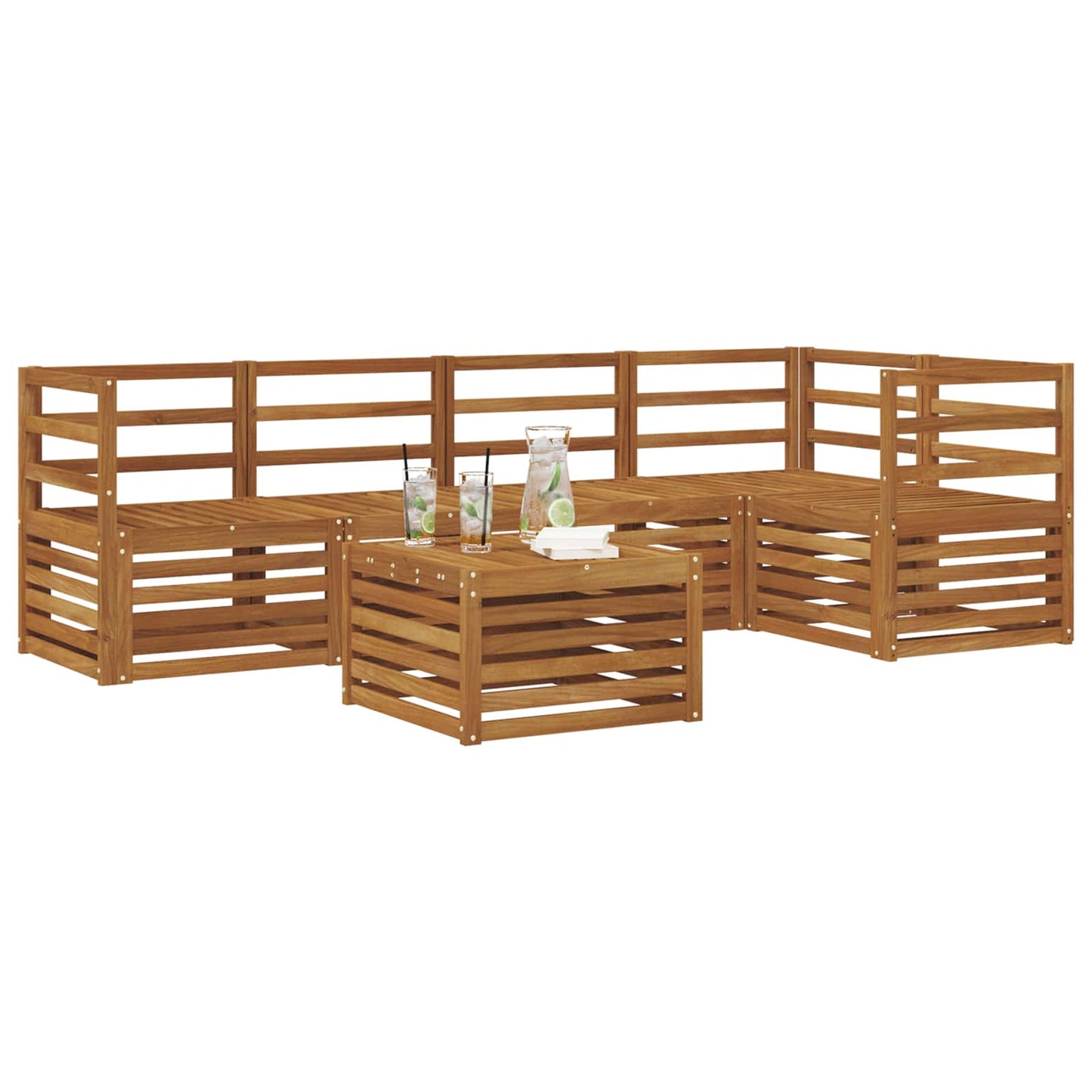 Sectional Sofa Set 6 pcs Natural Solid Acacia Wood