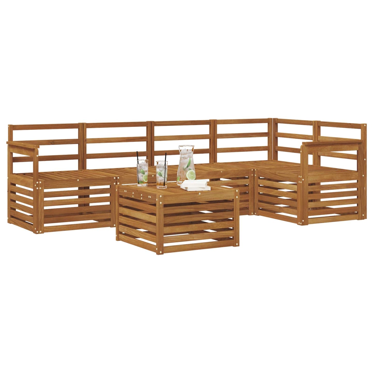 Sectional Sofa Set 6 pcs Natural Solid Acacia Wood