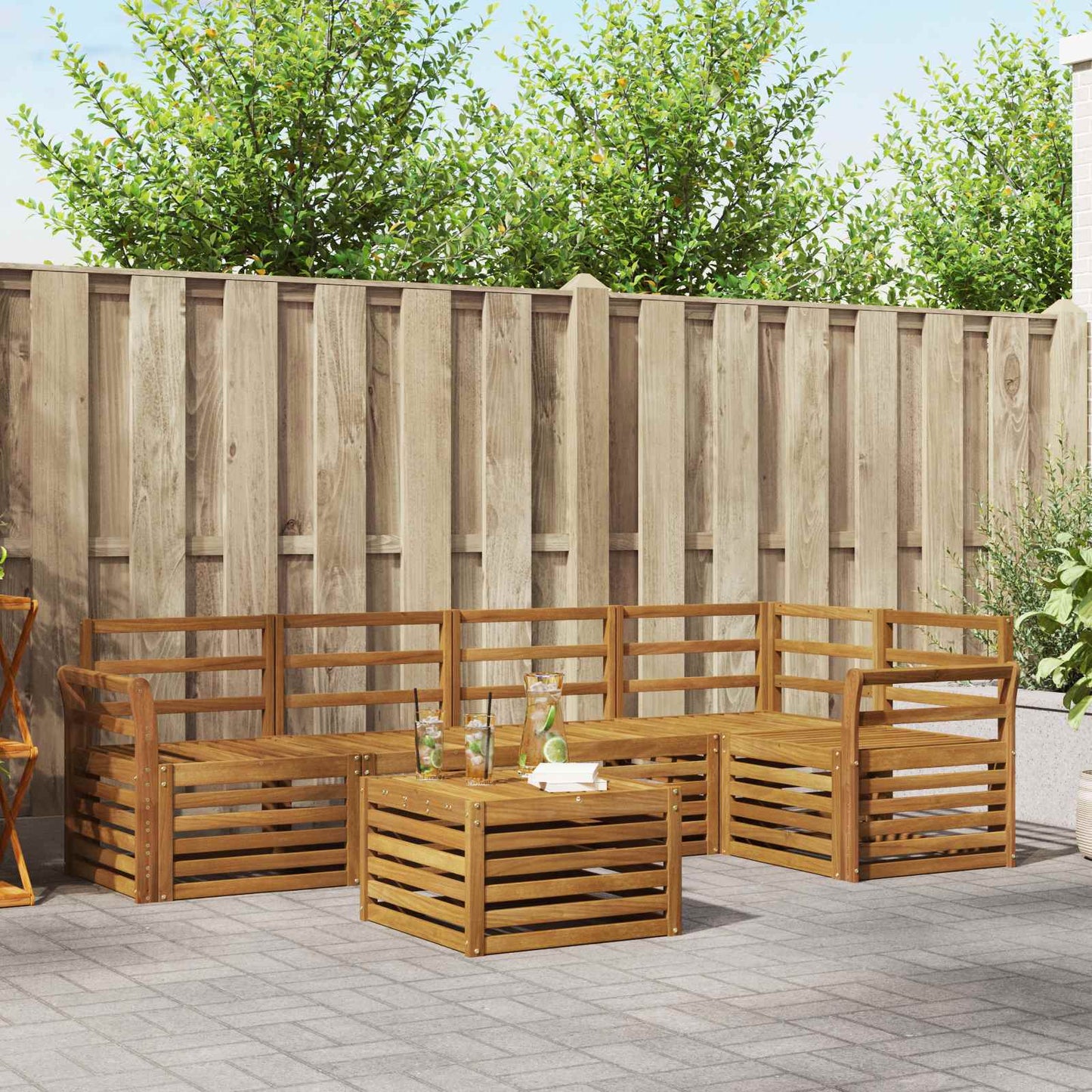 Sectional Sofa Set 6 pcs Natural Solid Acacia Wood