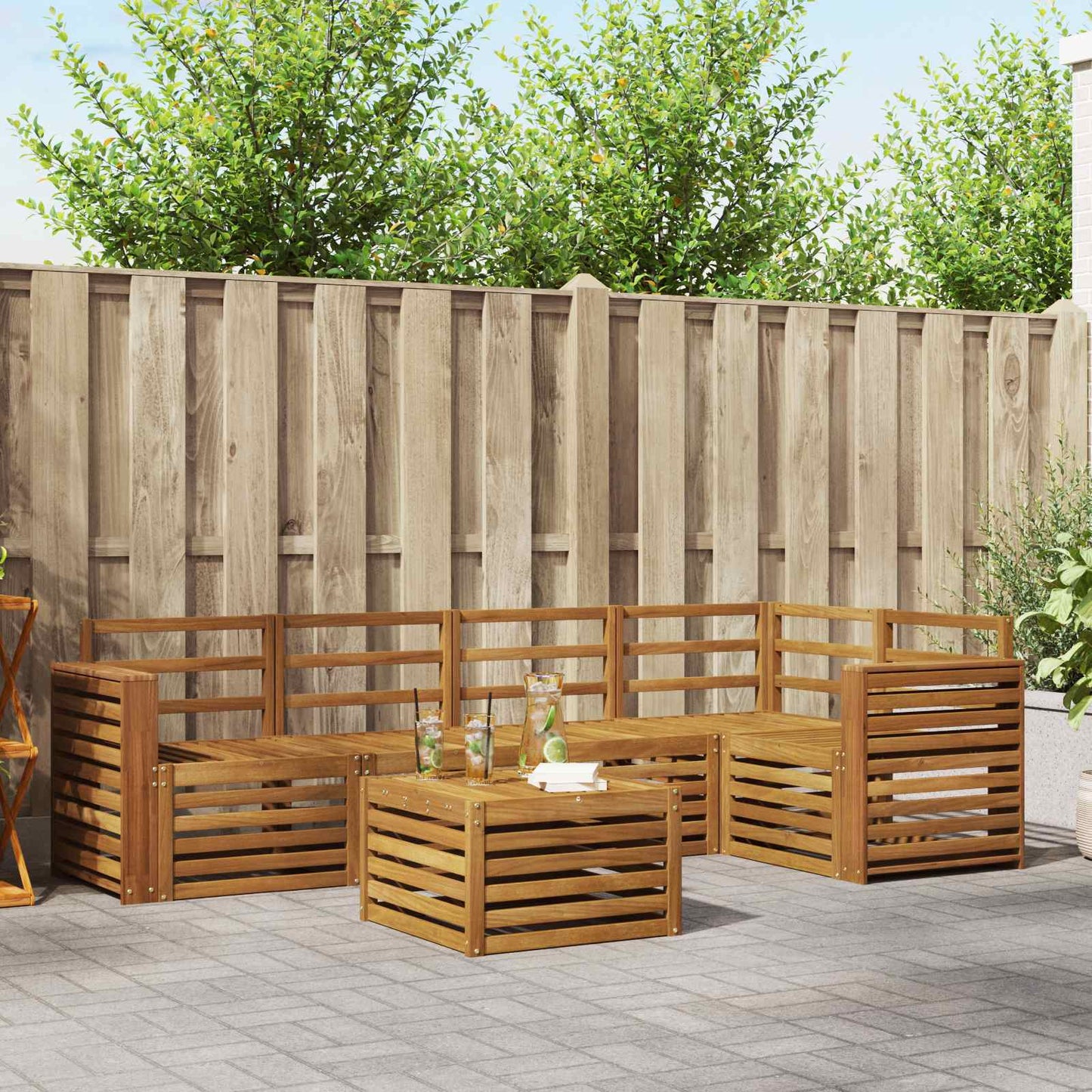 Sectional Sofa Set 6 pcs Natural Solid Acacia Wood