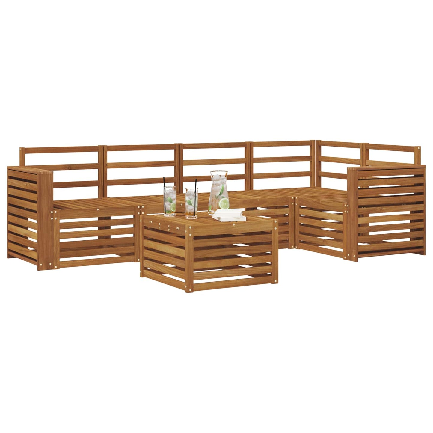 Sectional Sofa Set 6 pcs Natural Solid Acacia Wood