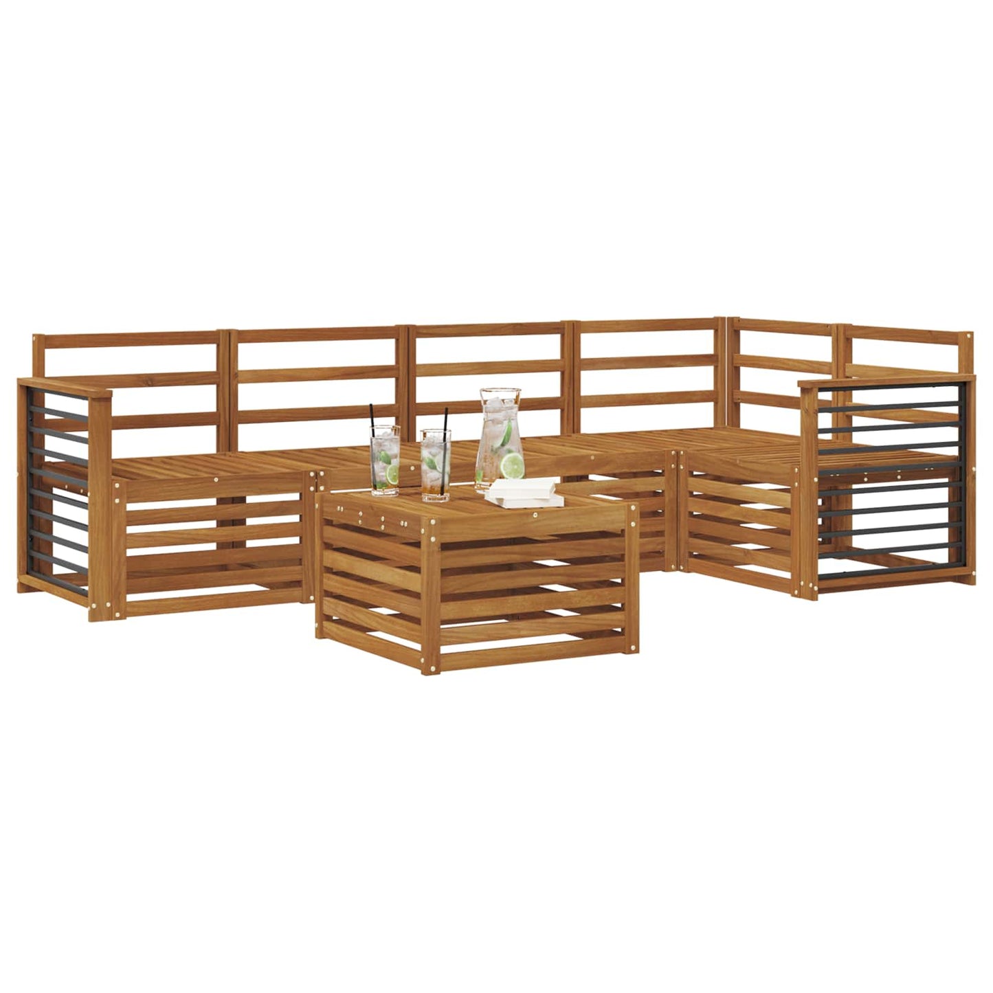 Sectional Sofa Set 6 pcs Natural Solid Acacia Wood