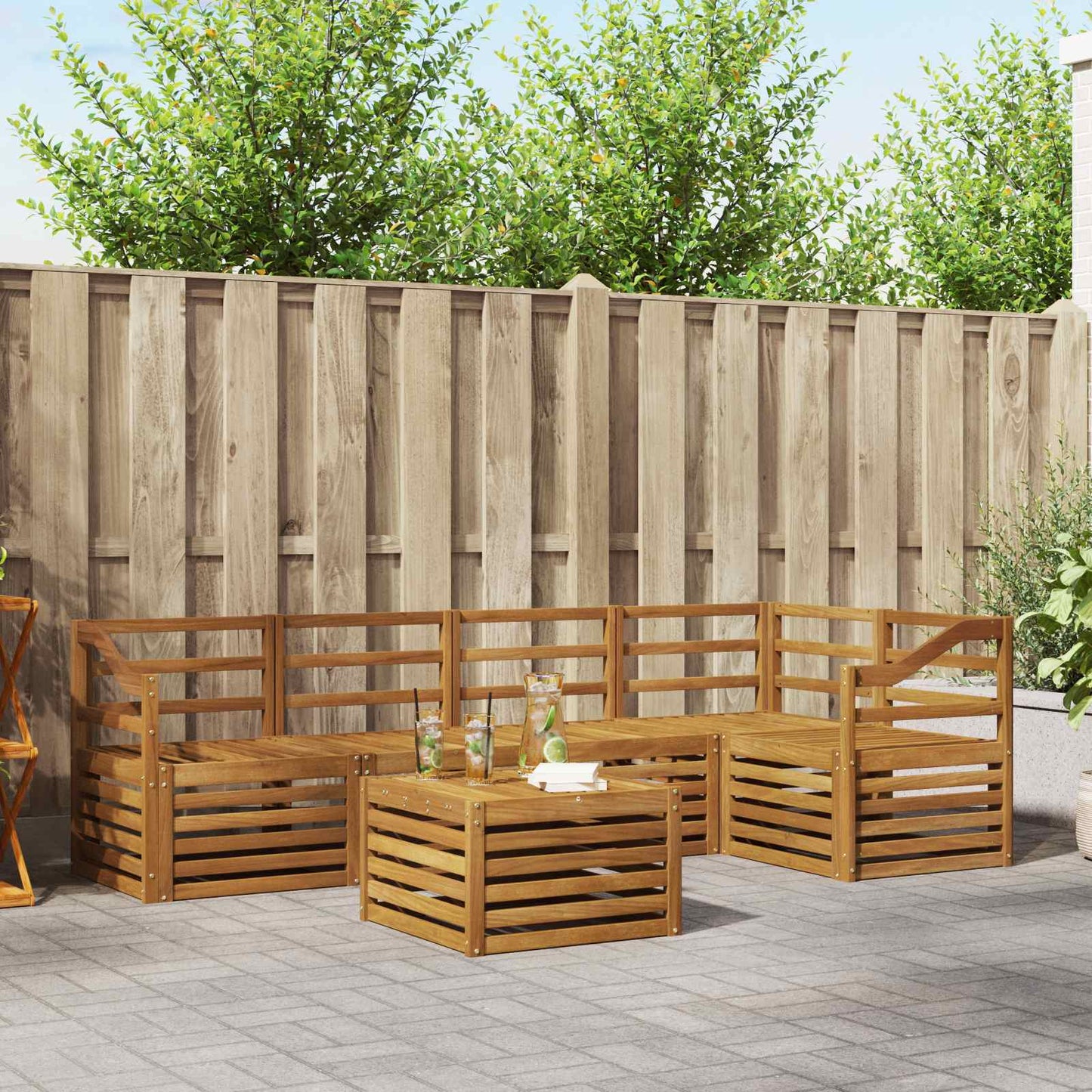 Sectional Sofa Set 6 pcs Natural Solid Acacia Wood