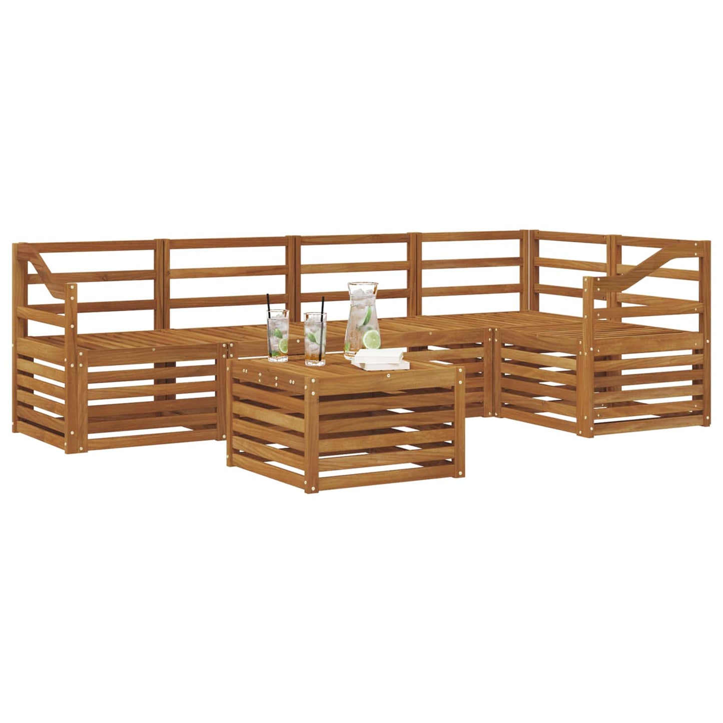 Sectional Sofa Set 6 pcs Natural Solid Acacia Wood