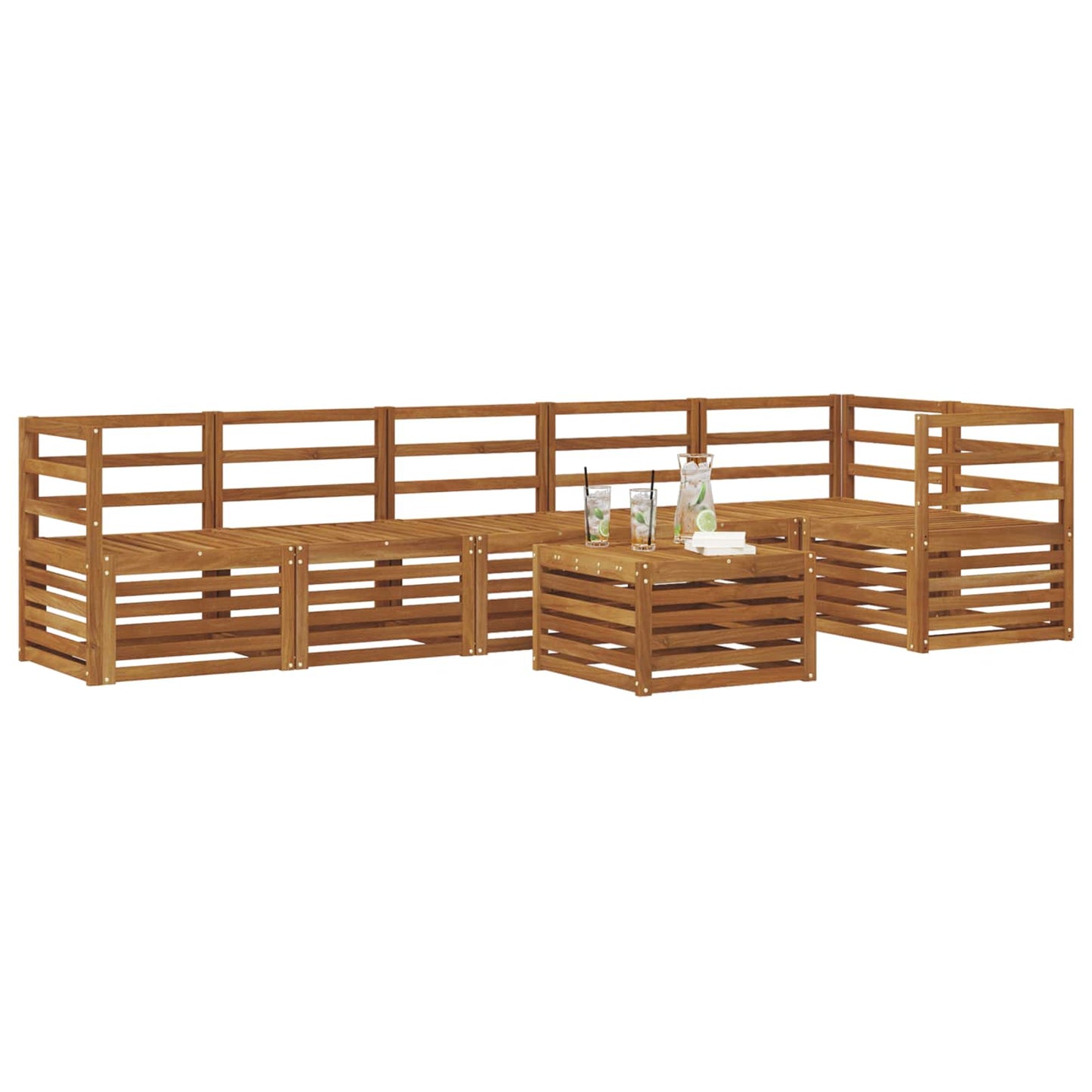 Sectional Sofa Set 7 pcs Natural Solid Acacia Wood