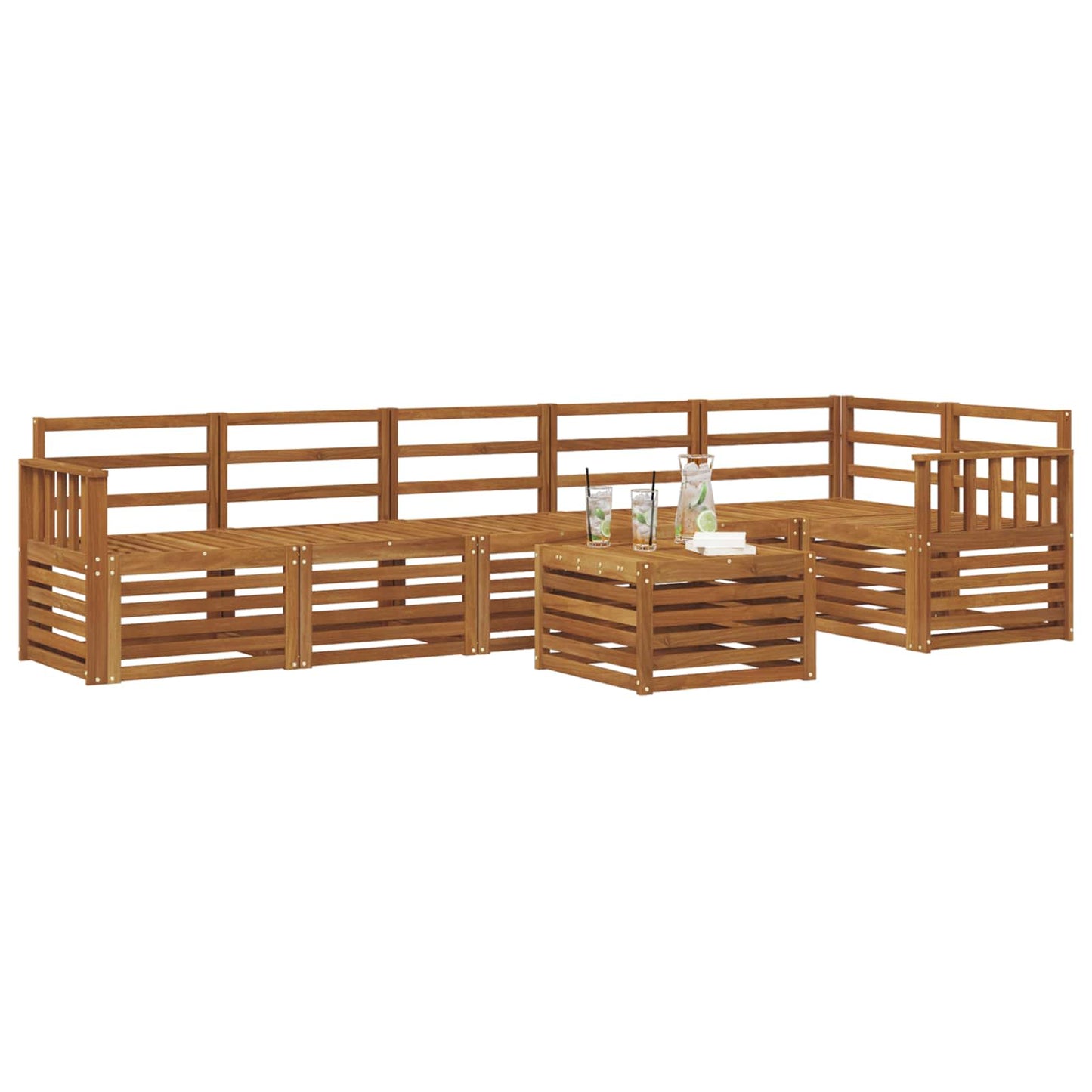 Sectional Sofa Set 7 pcs Natural Solid Acacia Wood