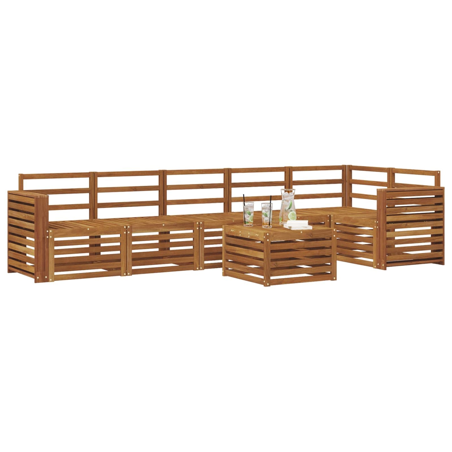 Sectional Sofa Set 7 pcs Natural Solid Acacia Wood