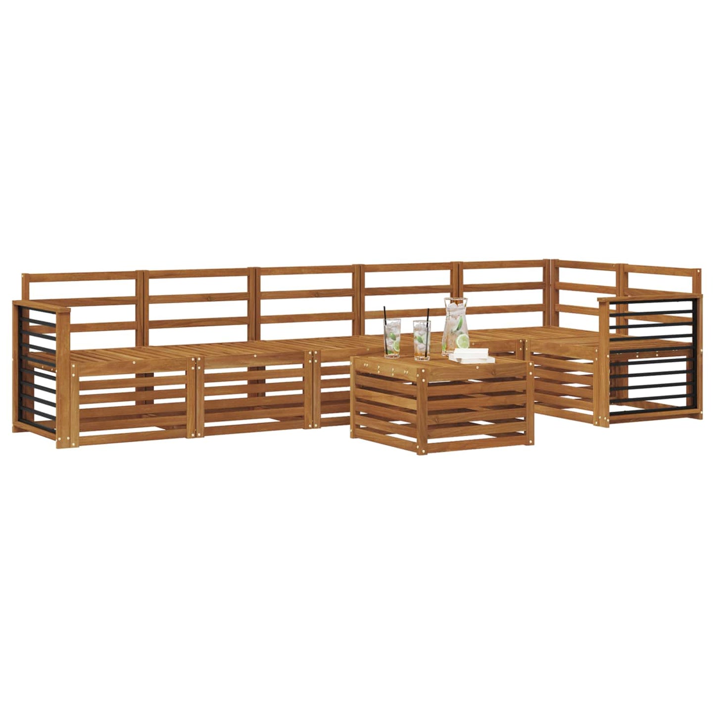 Sectional Sofa Set 7 pcs Natural Solid Acacia Wood