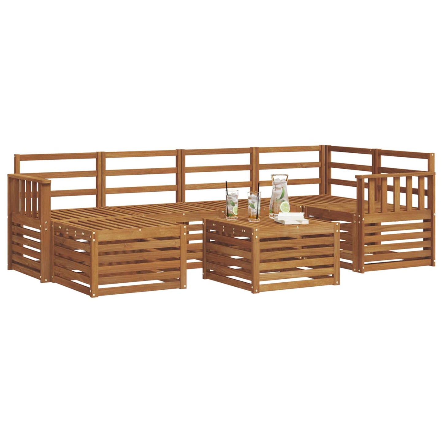 Sectional Sofa Set 7 pcs Natural Solid Acacia Wood