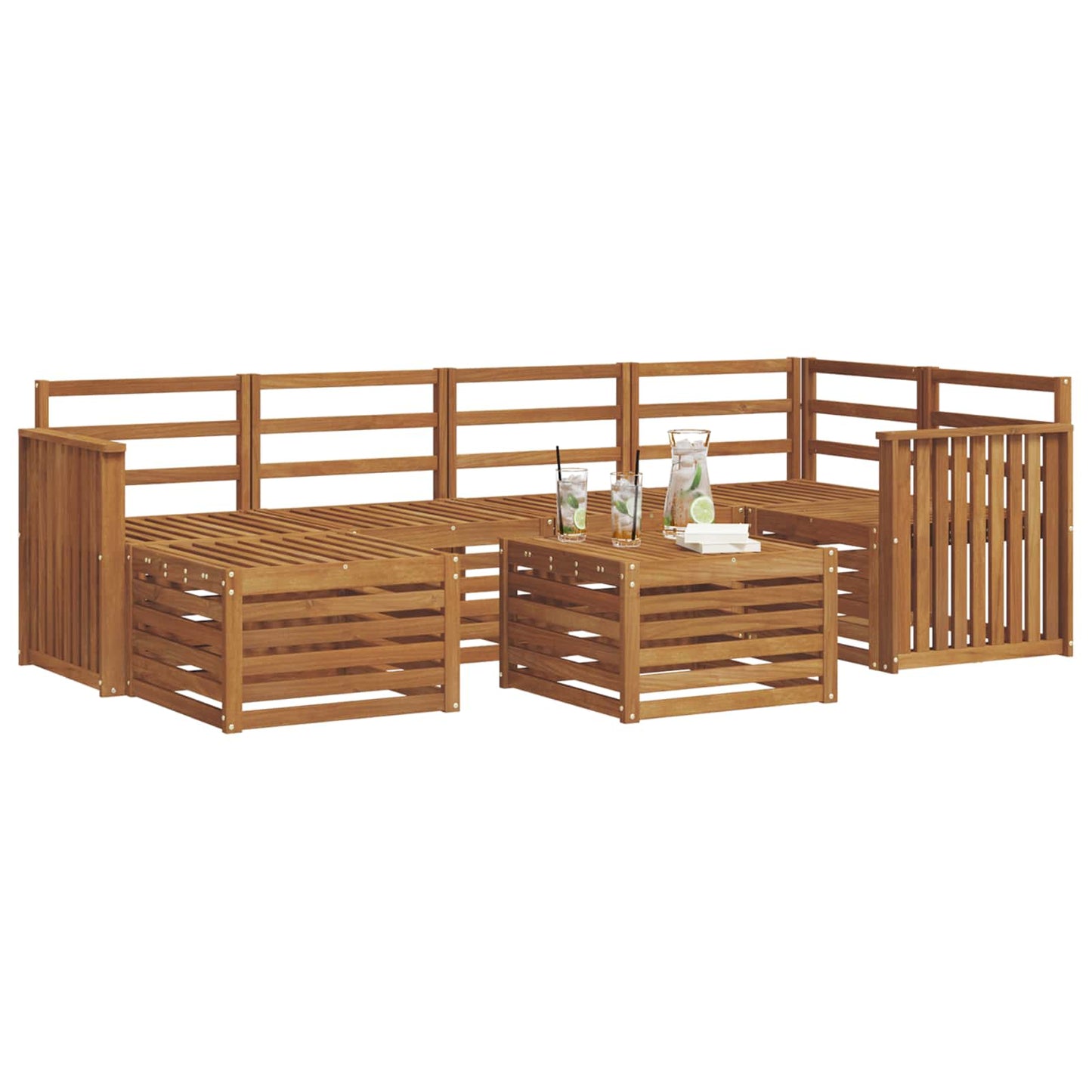 Sectional Sofa Set 7 pcs Natural Solid Acacia Wood