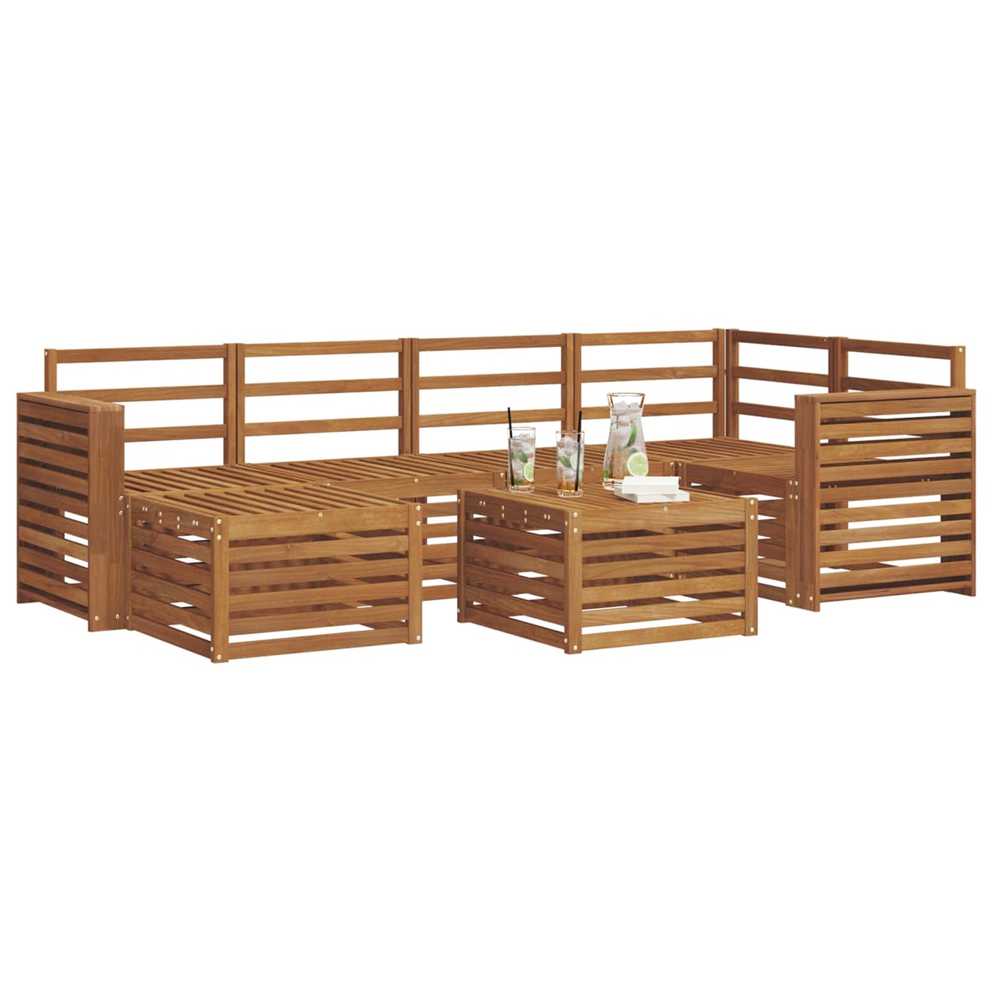 Sectional Sofa Set 7 pcs Natural Solid Acacia Wood