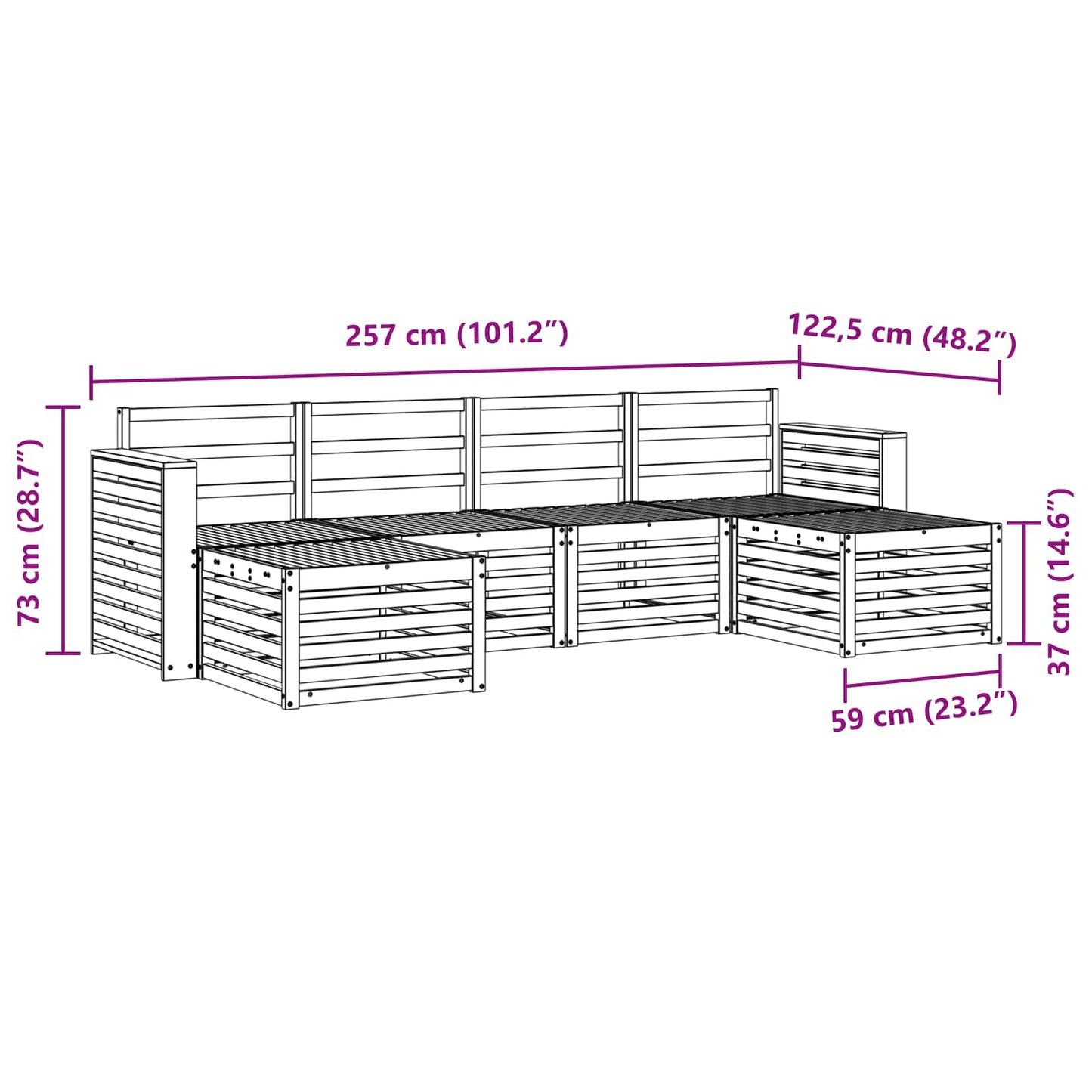 Sofa Sets 6 pcs Natural Solid Acacia Wood