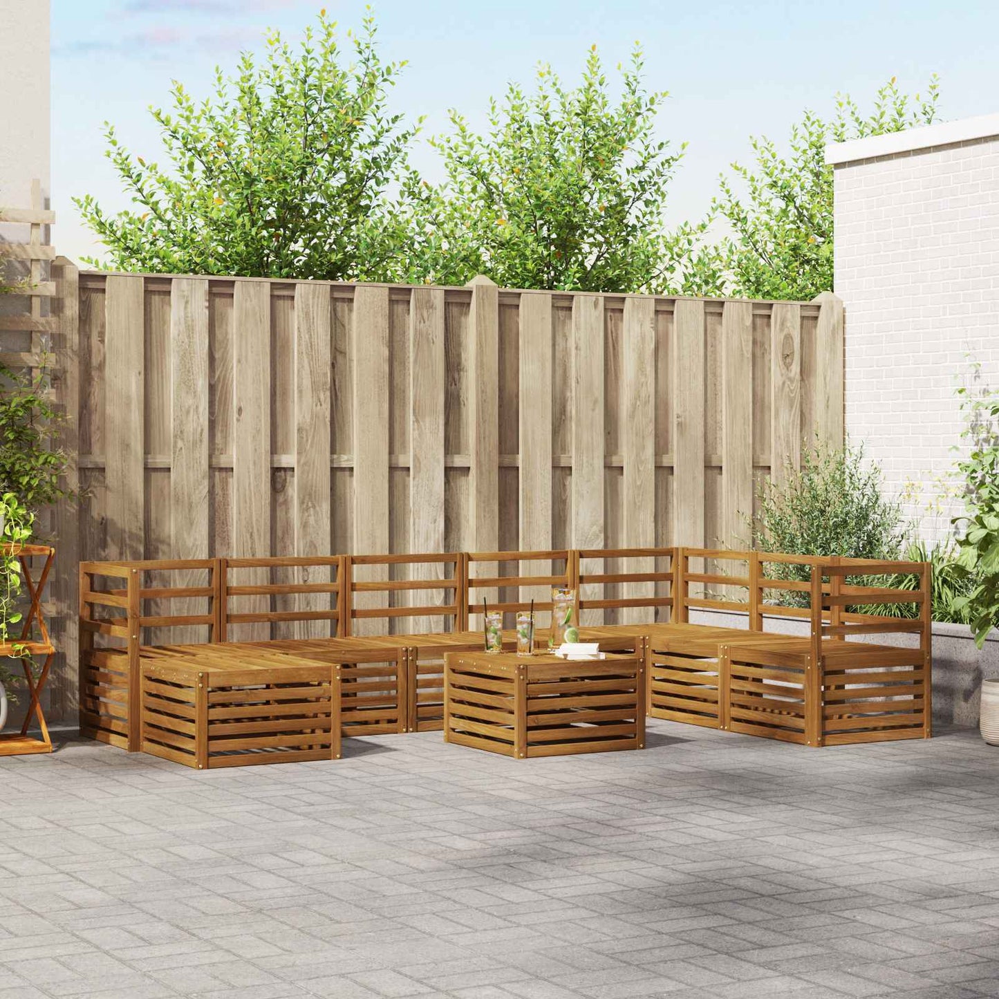 Outdoor Sofa Set 9 pcs Natural Solid Acacia Wood