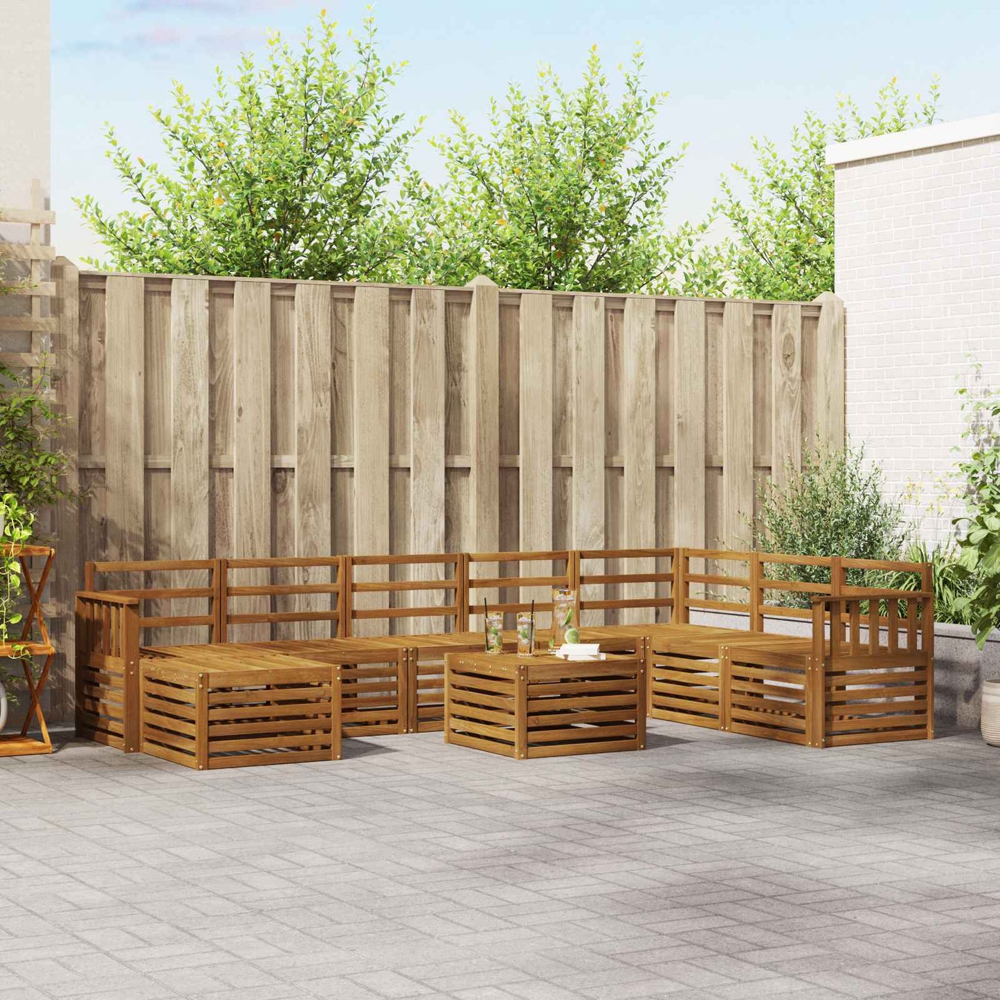 Outdoor Sofa Set 9 pcs Natural Solid Acacia Wood