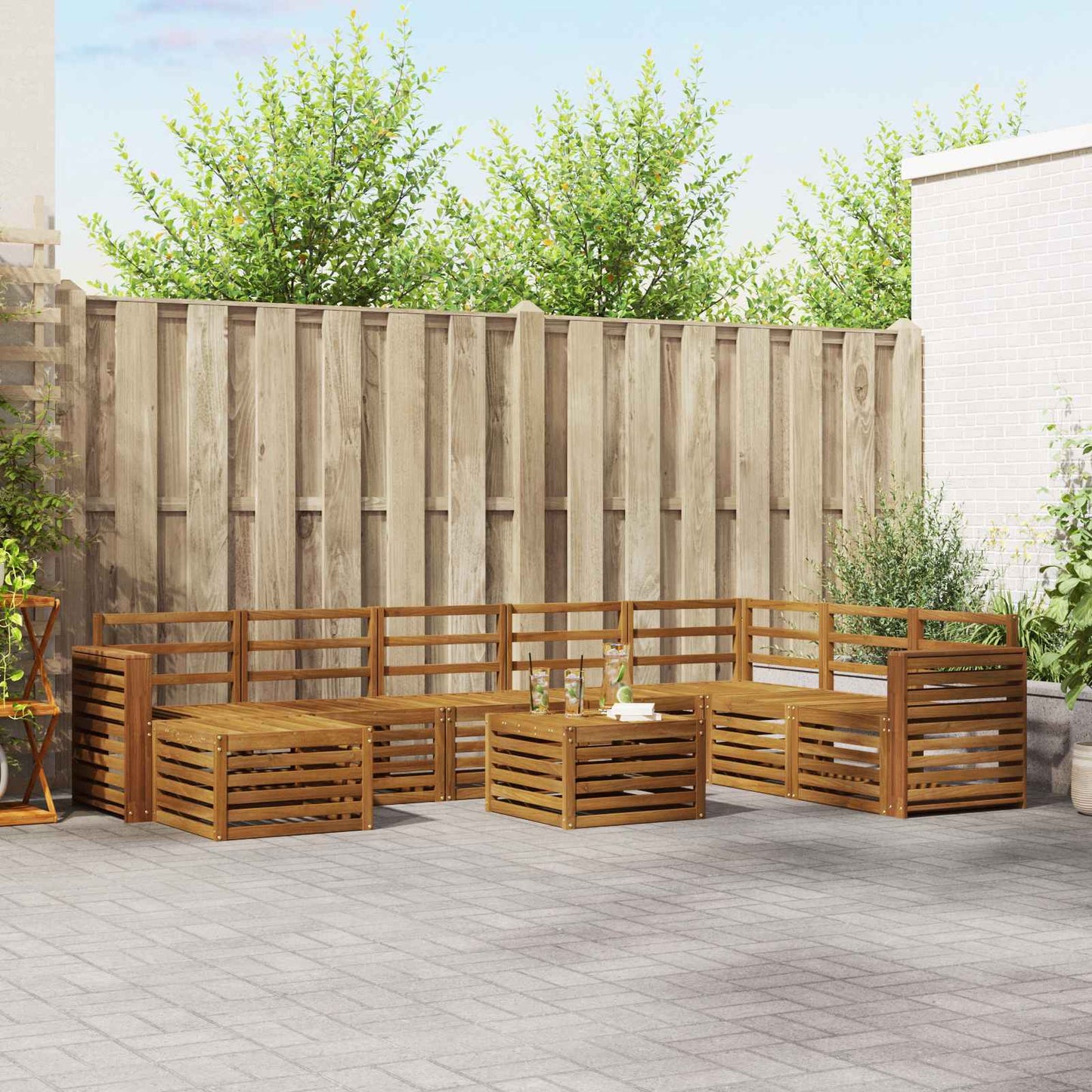 Outdoor Sofa Set 9 pcs Natural Solid Acacia Wood