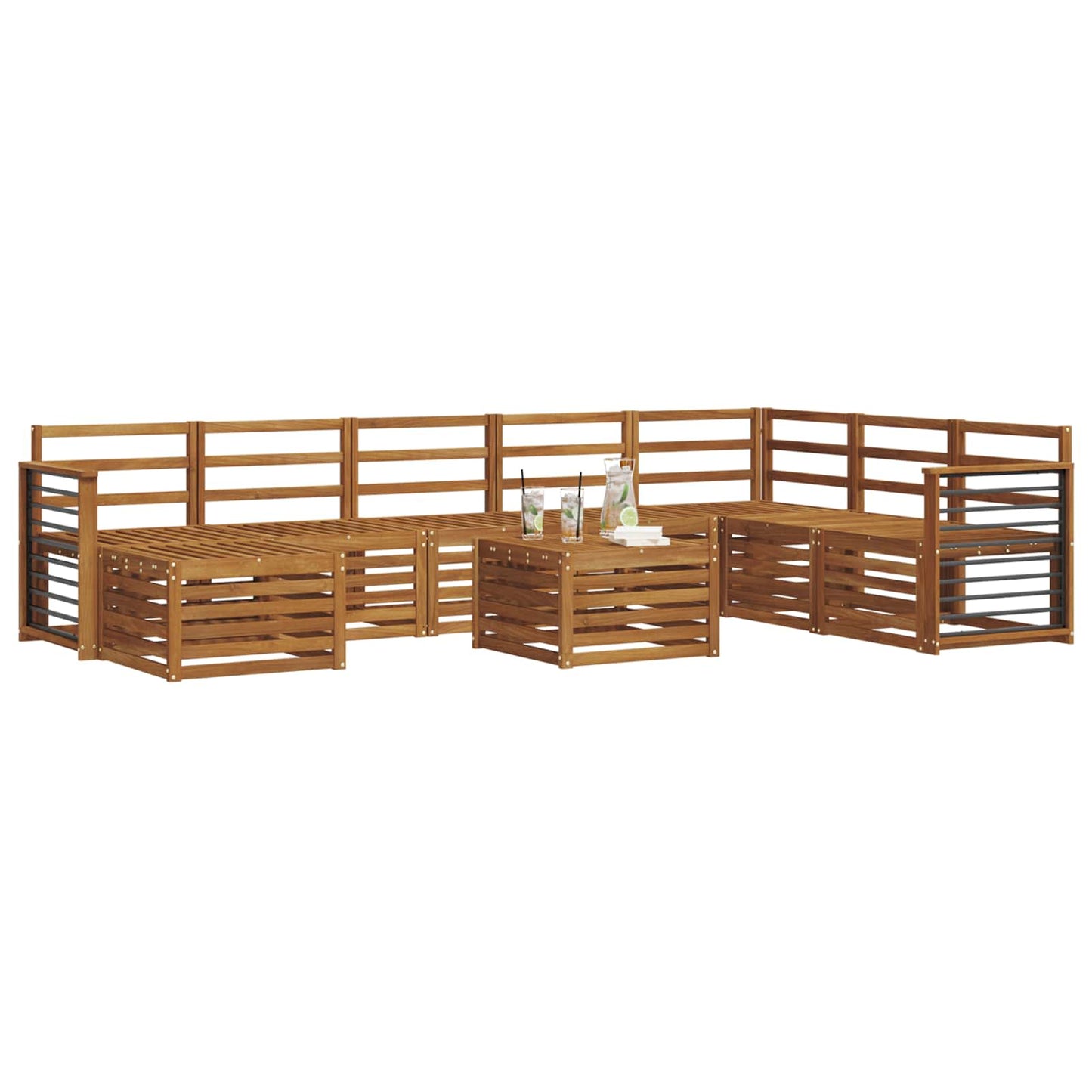 Sectional Sofa Set 9 pcs Natural Solid Acacia Wood