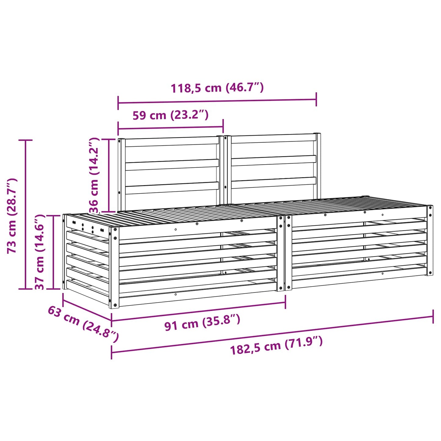 Outdoor Sofa Set 2 Piece Natural 182.5 x 63 x 73 cm