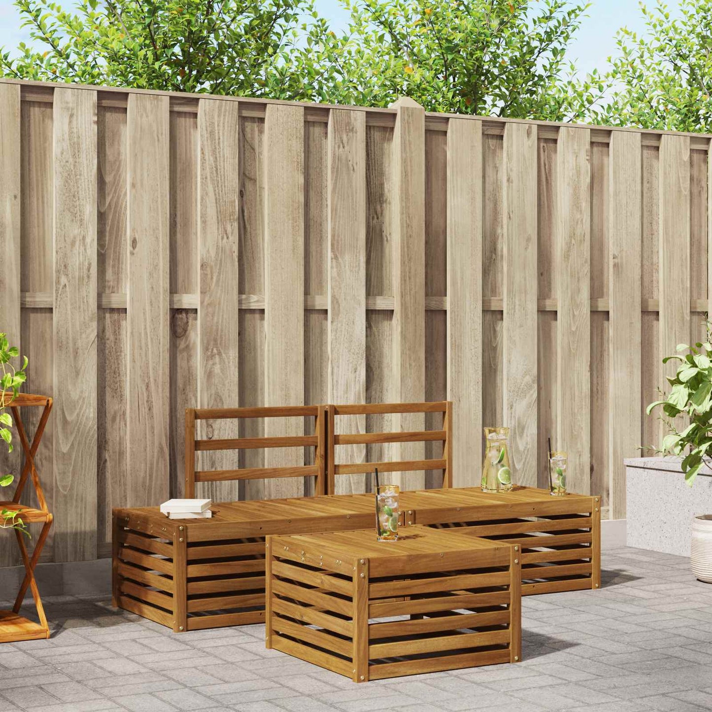 Outdoor Sofa Set Natural 59 x 59 x 37 cm Solid Acacia Wood