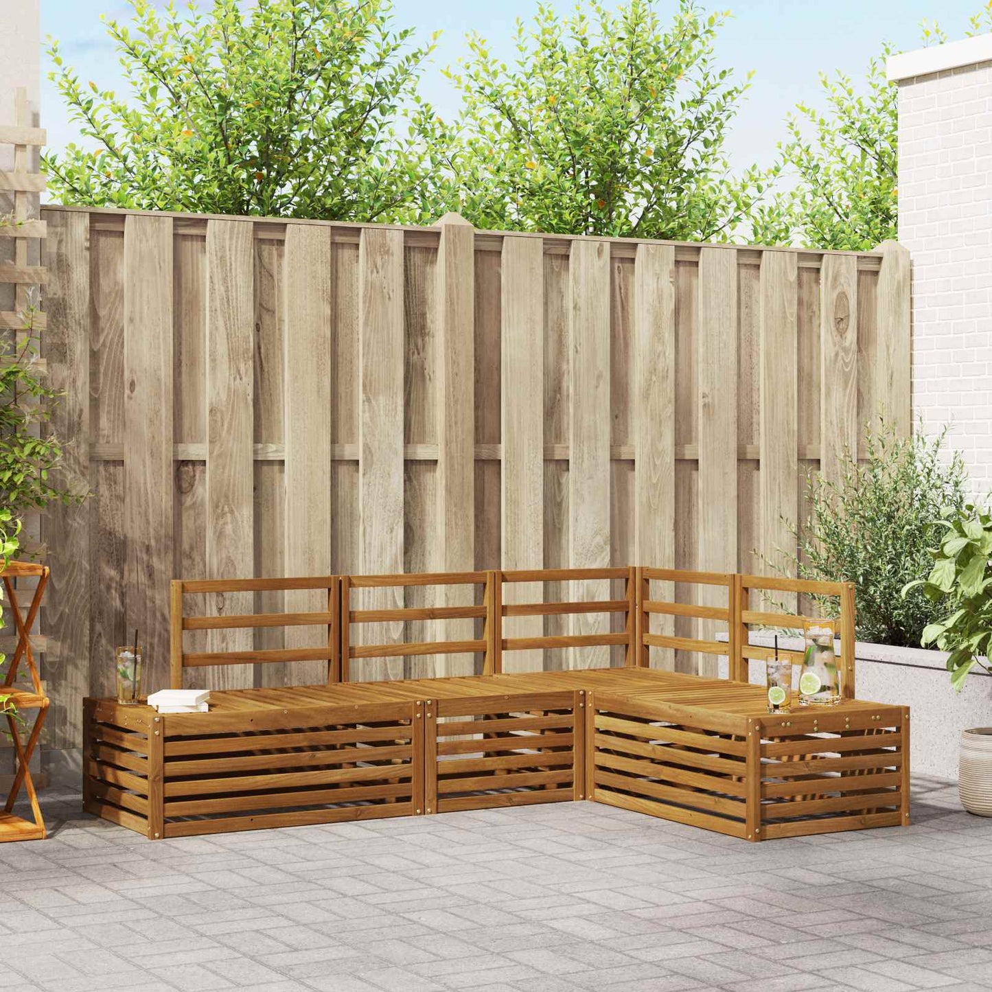 Outdoor Sofa Set 4 Piece Natural Solid Acacia Wood