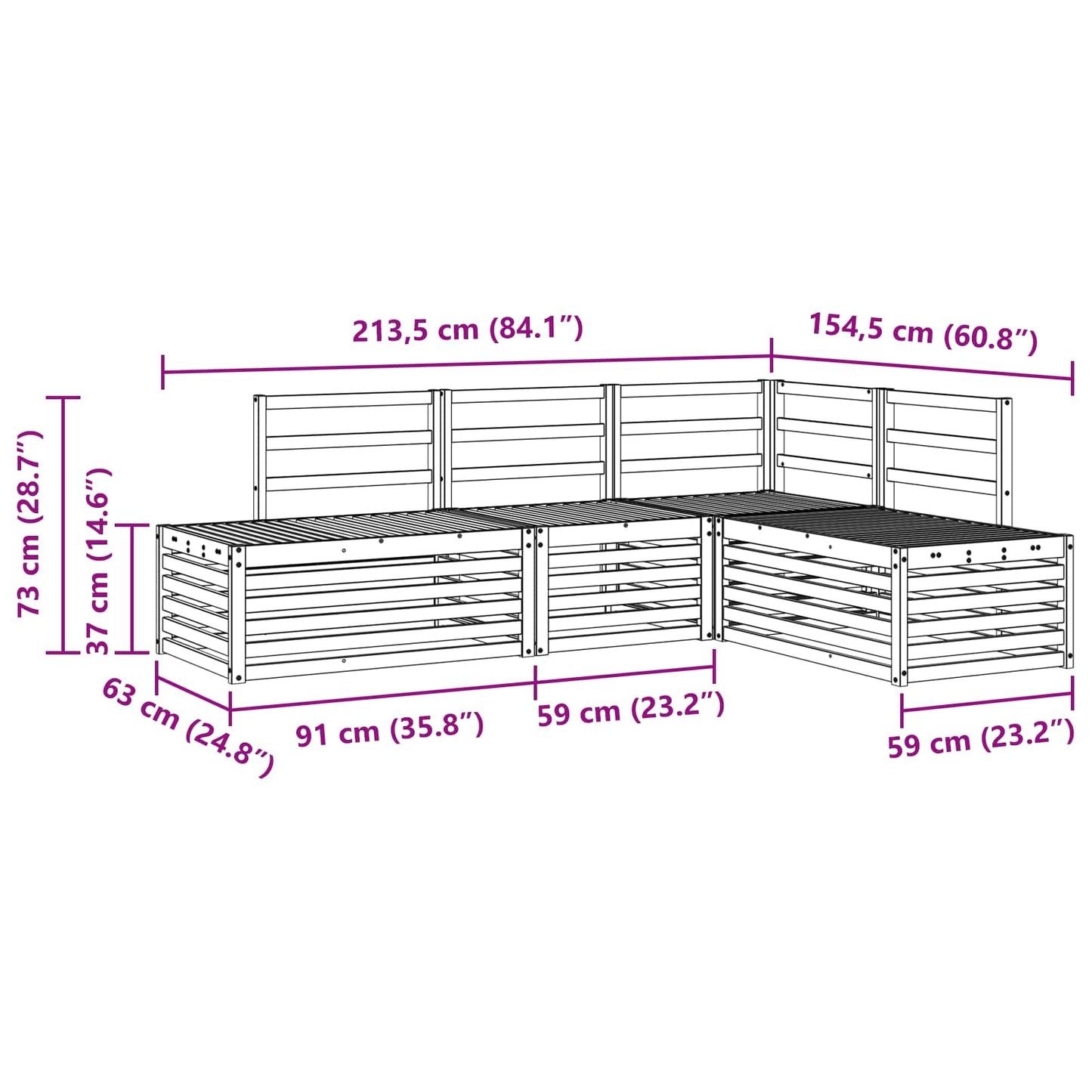 Outdoor Sofa Set 4 Piece Natural Solid Acacia Wood
