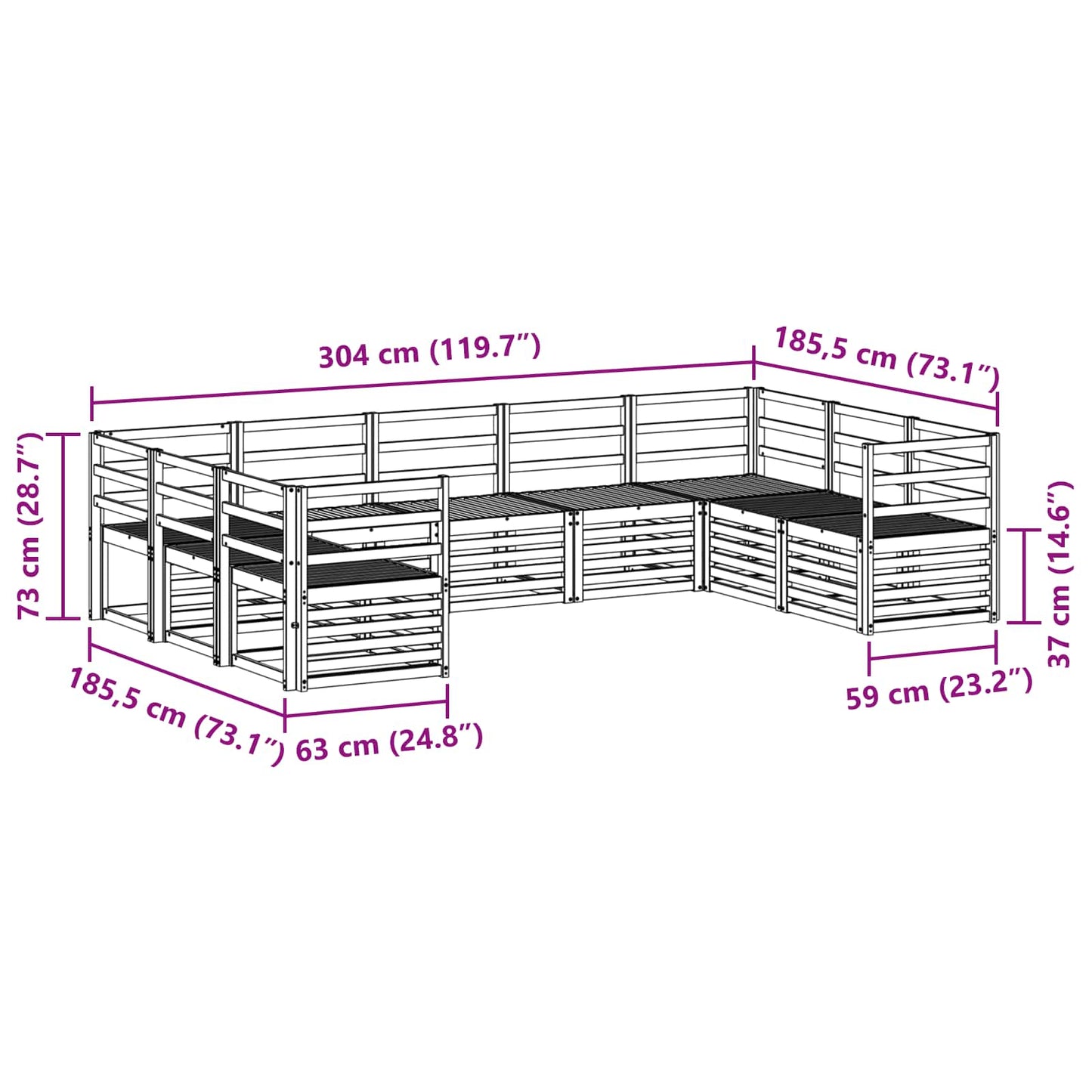 Sectional Sofa Set 9 pcs Natural