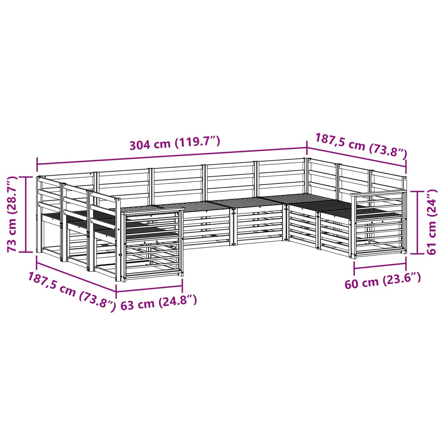Sectional Sofa Set 9 pcs Natural