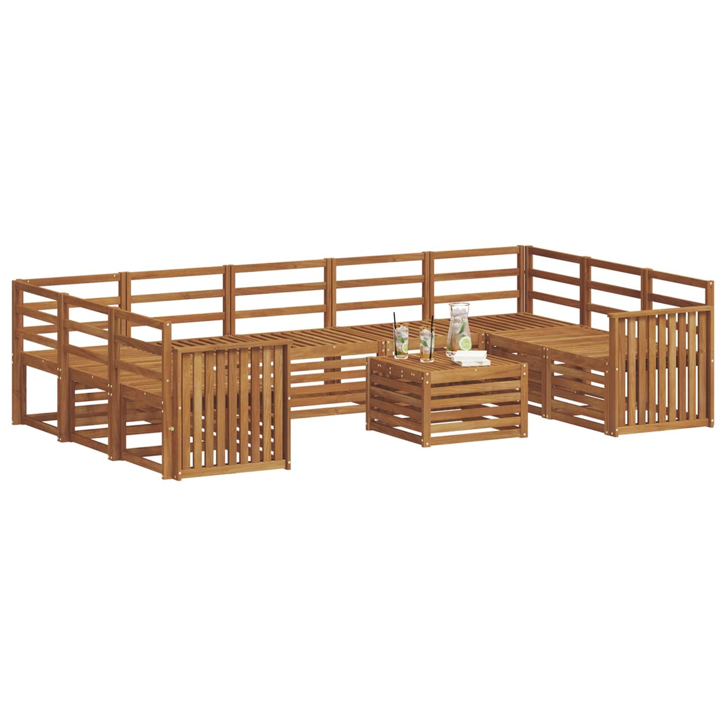 Sofa Sets 10 pcs Natural Solid Acacia Wood
