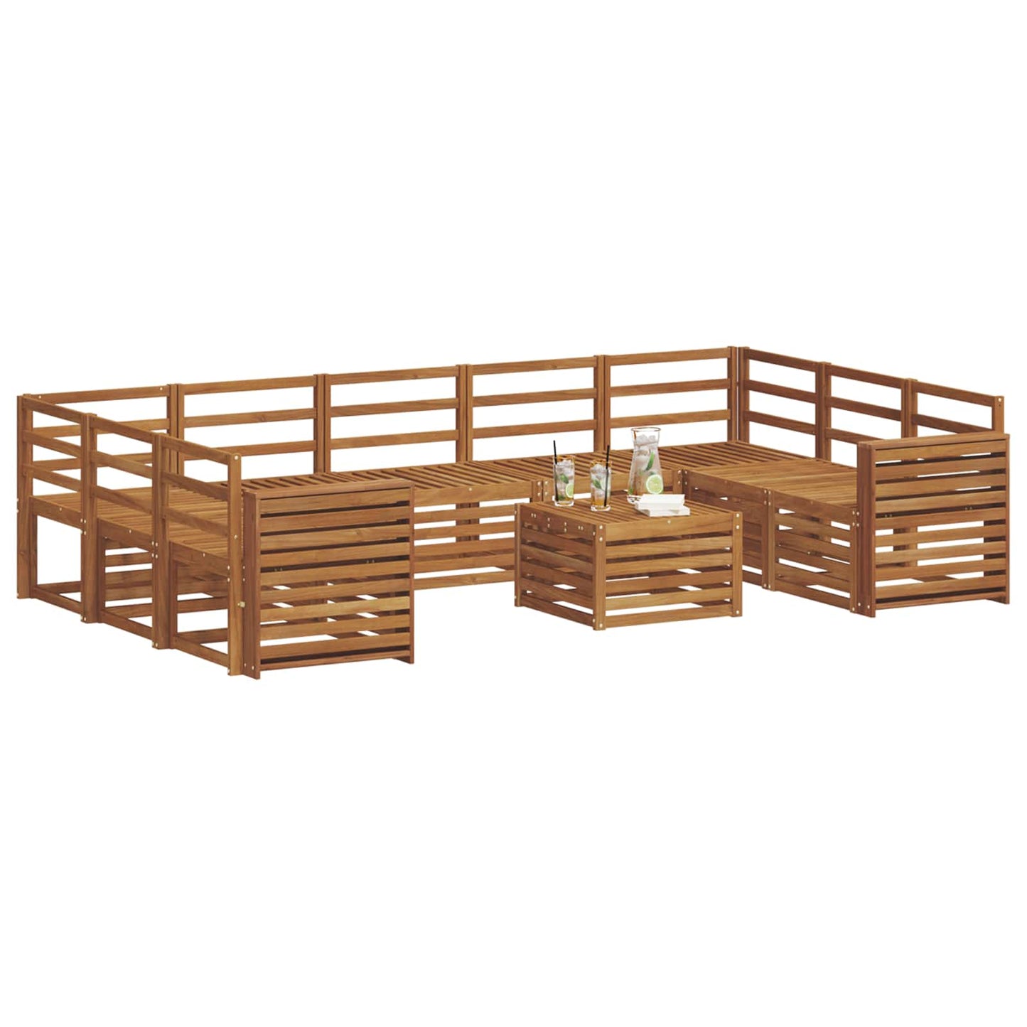 Sofa Sets 10 pcs Natural Solid Acacia Wood