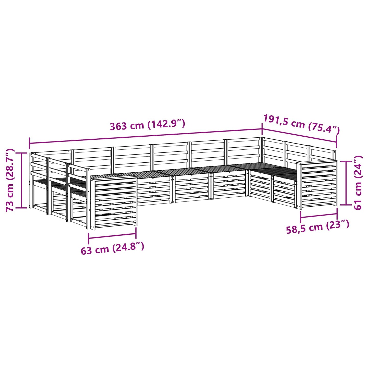 Sectional Sofa Set 10 pcs Natural
