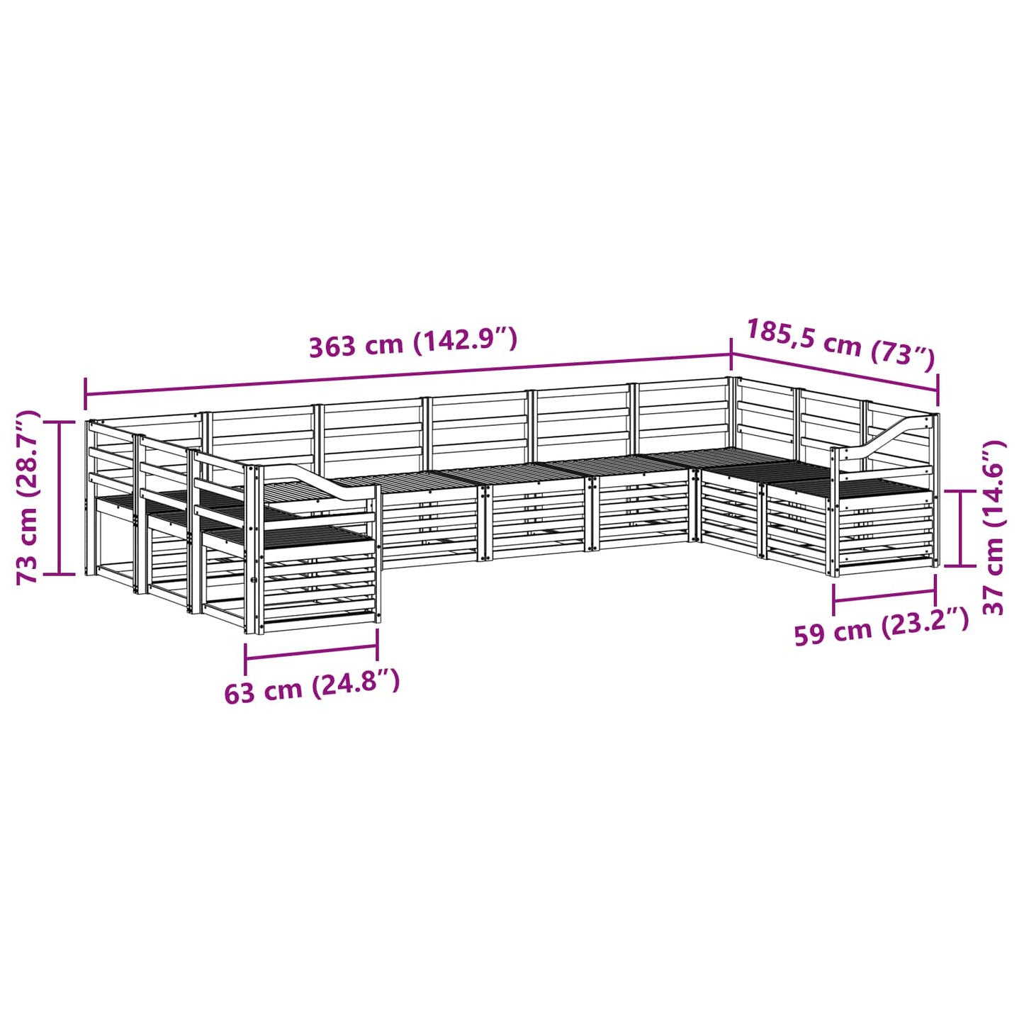 Sectional Sofa Set 10 pcs Natural
