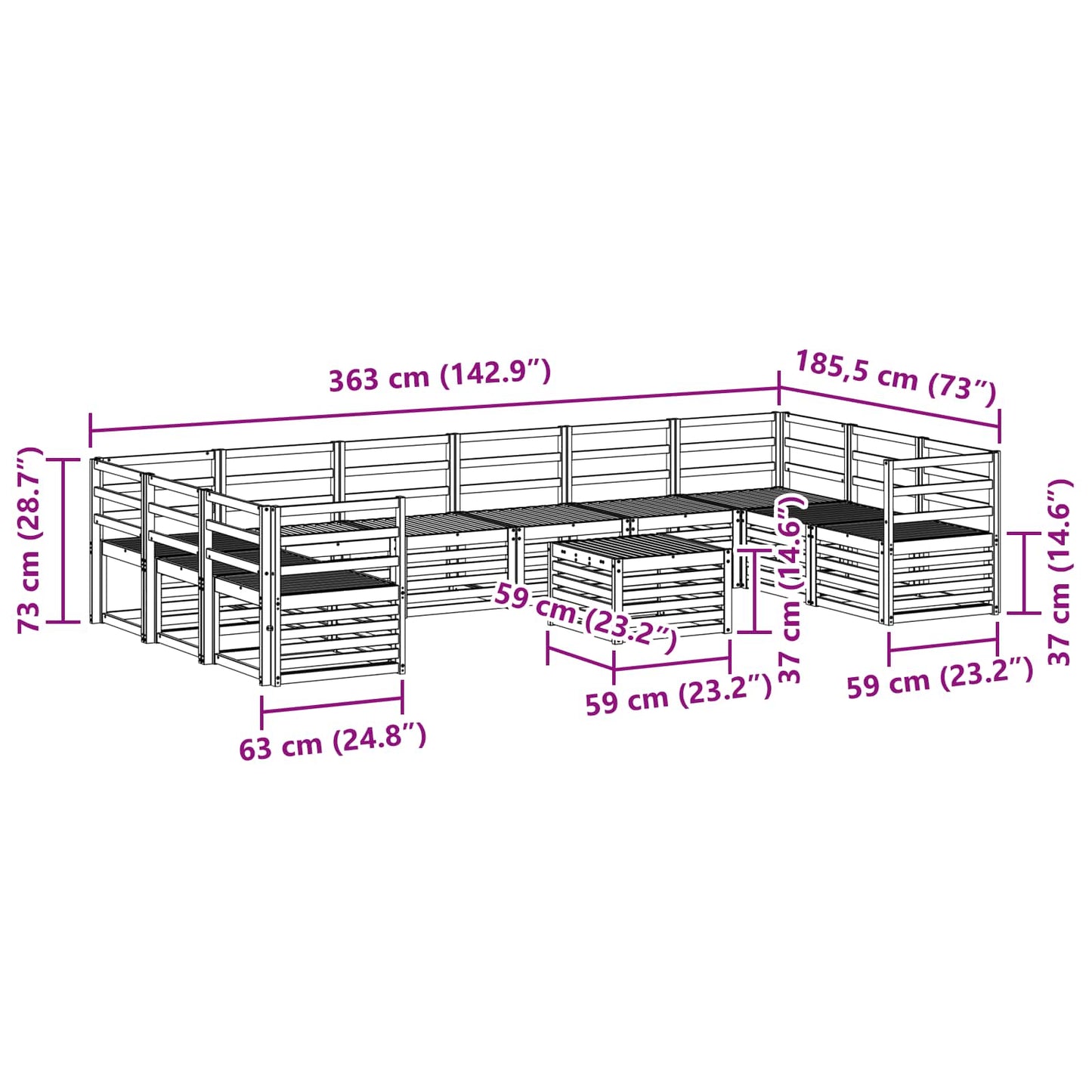 Outdoor Sofa Set 11 pcs Natural Solid Acacia Wood