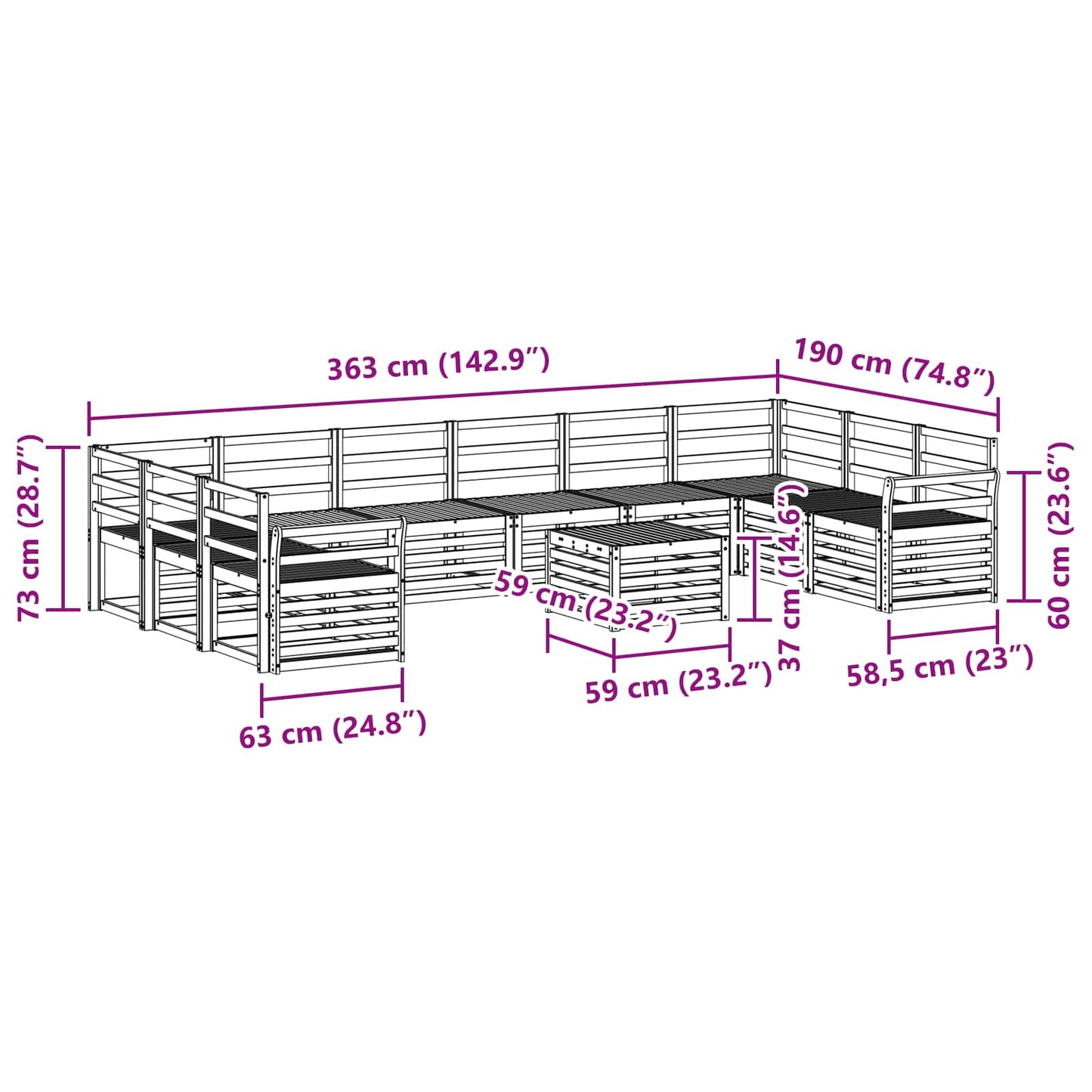 Outdoor Sofa Set 11 pcs Natural Solid Acacia Wood
