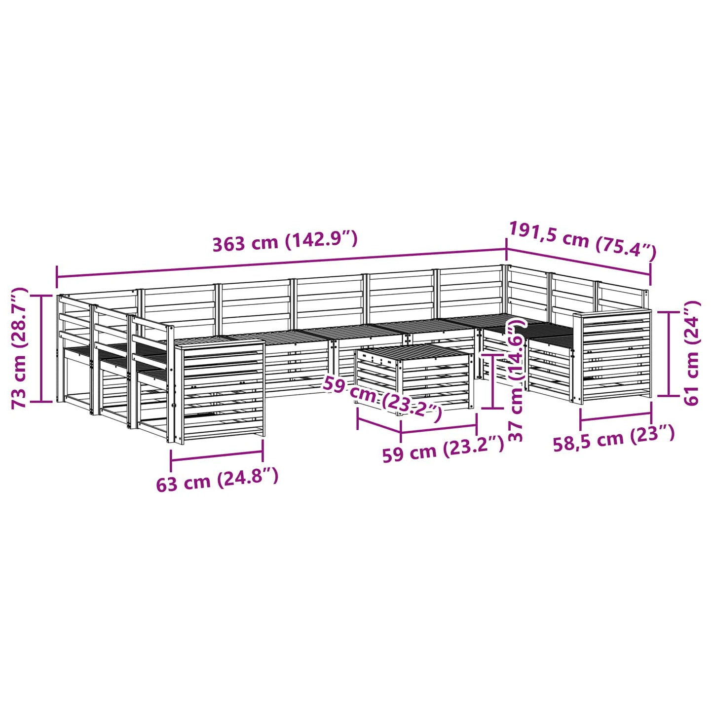 Outdoor Sofa Set 11 pcs Natural Solid Acacia Wood