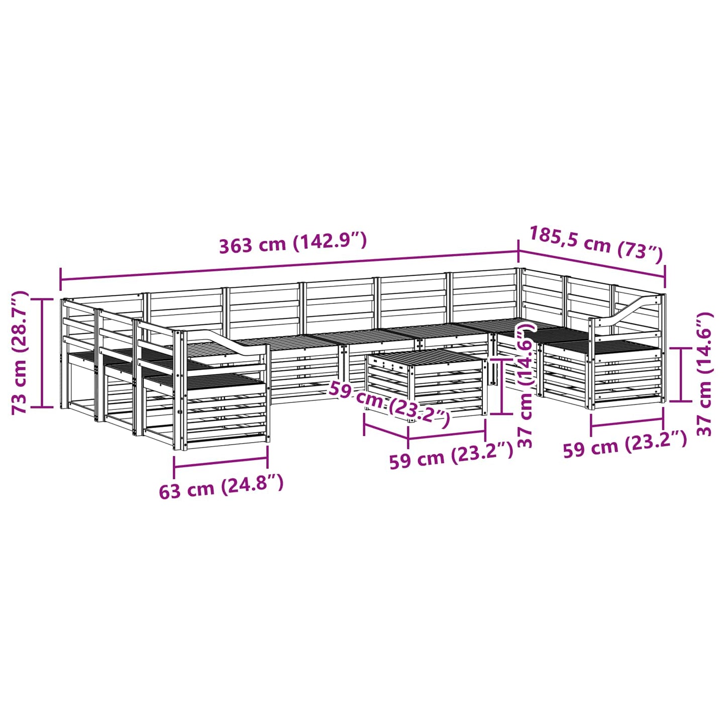 Outdoor Sofa Set 11 pcs Natural Solid Acacia Wood