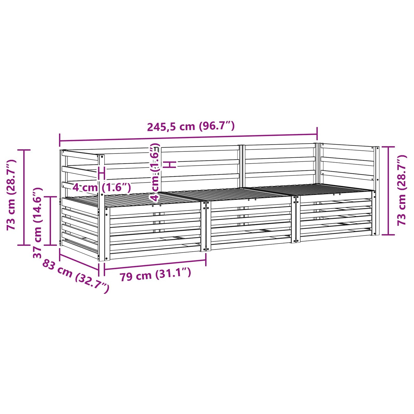 Outdoor Sofa Set 3 pcs Natural Solid Acacia Wood